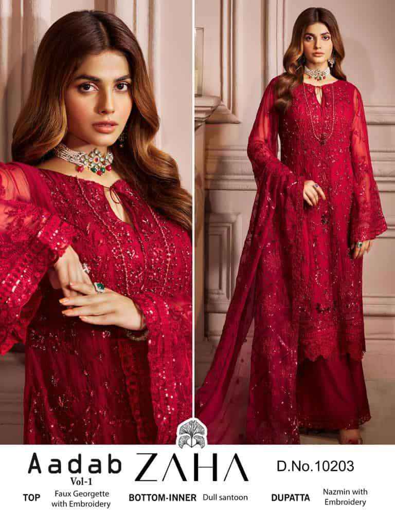 Zaha Aadab Vol 1 Georgette Pakistani Designer Suits ( 3 Pcs Catalog )