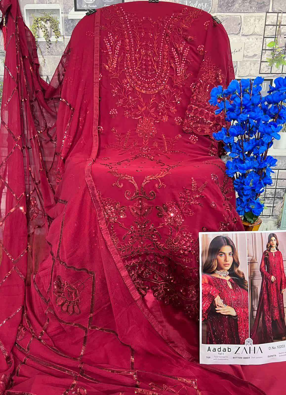 Zaha Aadab Vol 1 Georgette Pakistani Designer Suits ( 3 Pcs Catalog )