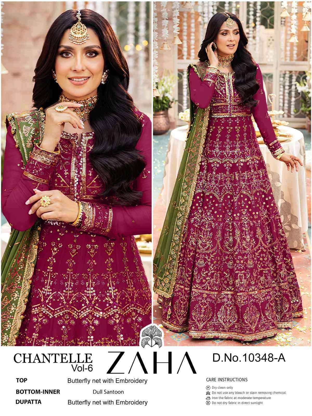 Zaha Chantelle Vol 6 10348 Colors Partywear Pakistani Designer Suit ( 2 Pcs Catalog )