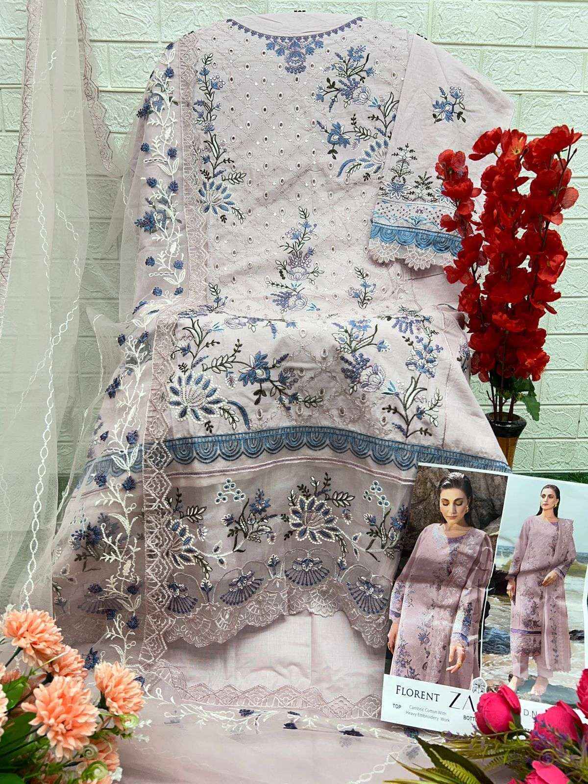 Zaha Florent Cambric Cotton PAKISTANI Dress Material ( 4 pcs Catalogue )