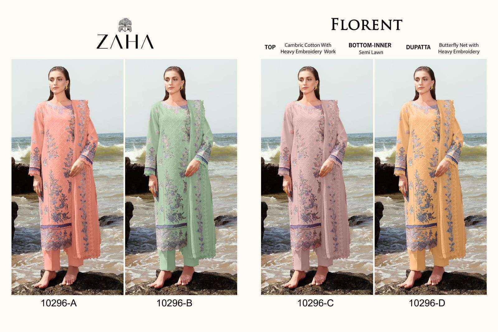 Zaha Florent Cambric Cotton PAKISTANI Dress Material ( 4 pcs Catalogue )