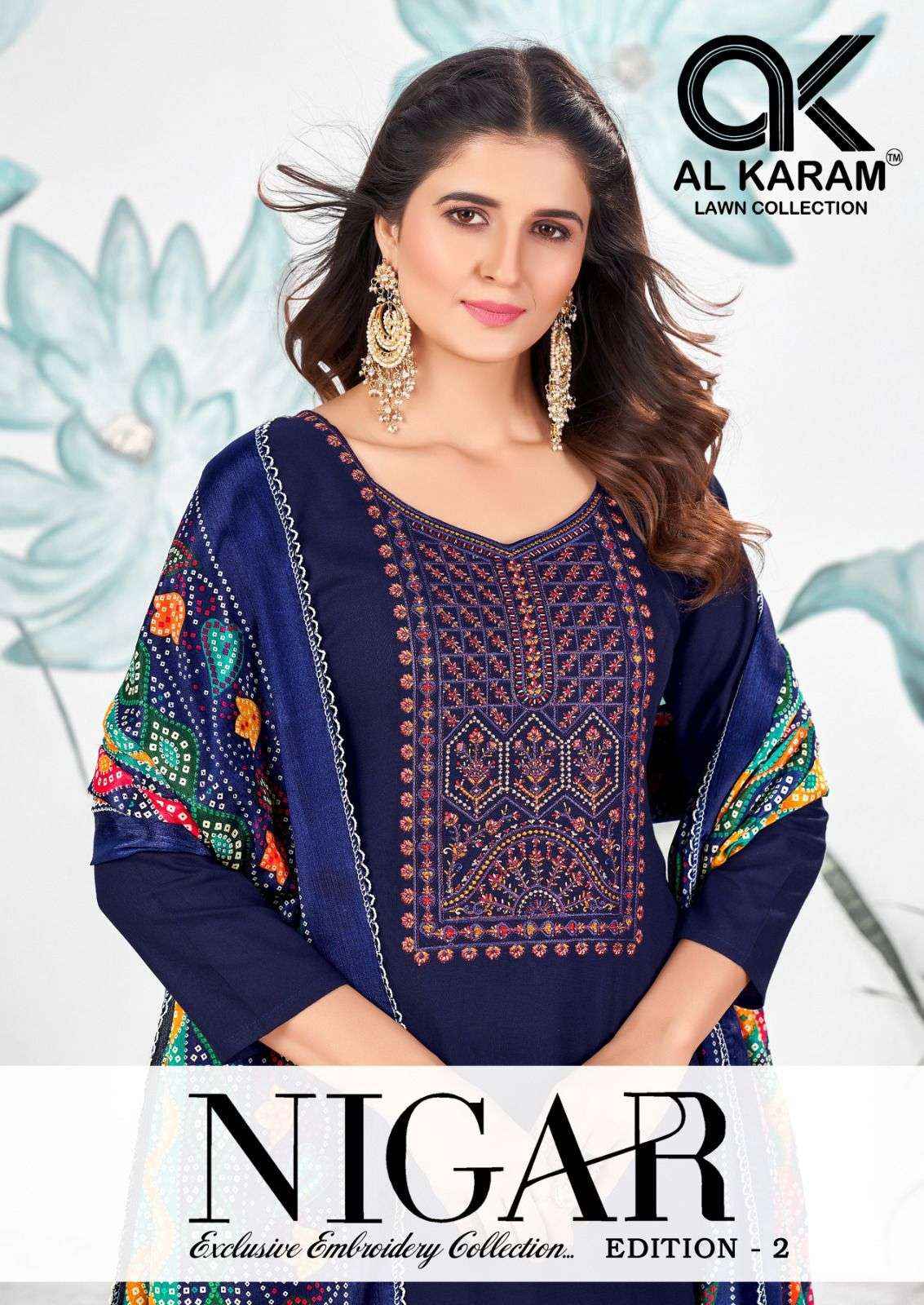 AL KARAM NIGAR VOL 2 RAYON SLUB FANCY EMBROIDERY WORK SUIT ( 6 pcs CATALOG )