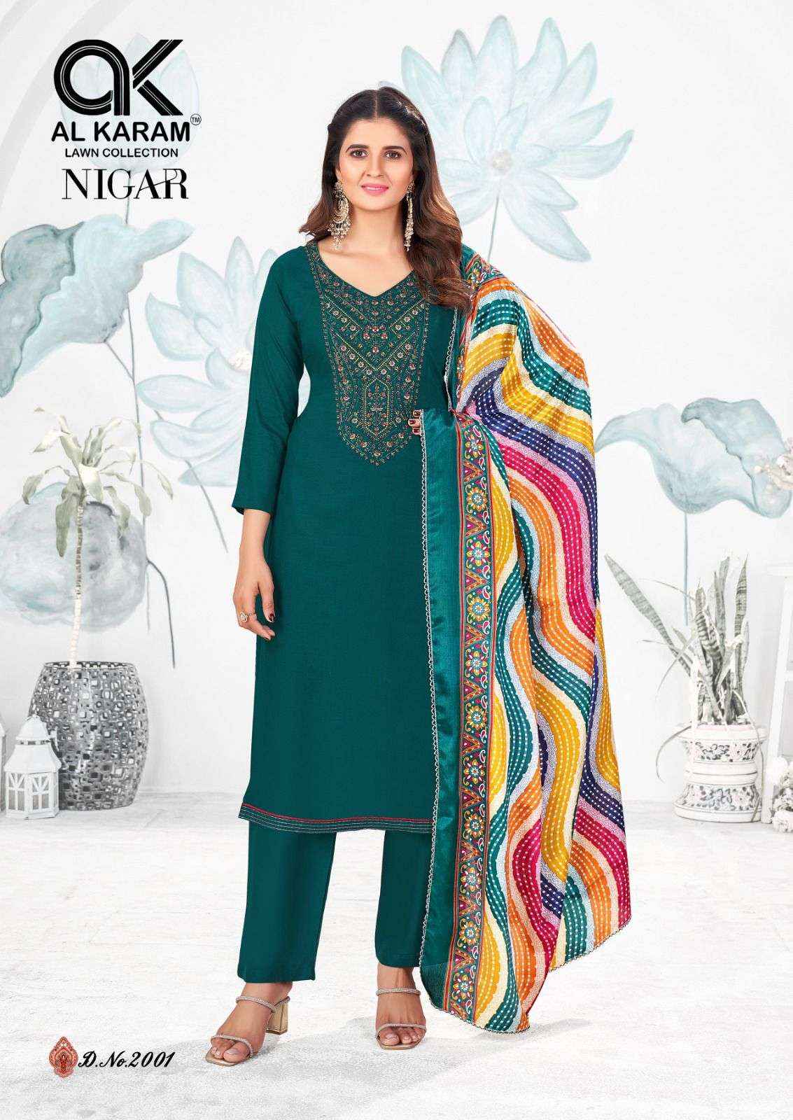 AL KARAM NIGAR VOL 2 RAYON SLUB FANCY EMBROIDERY WORK SUIT ( 6 pcs CATALOG )