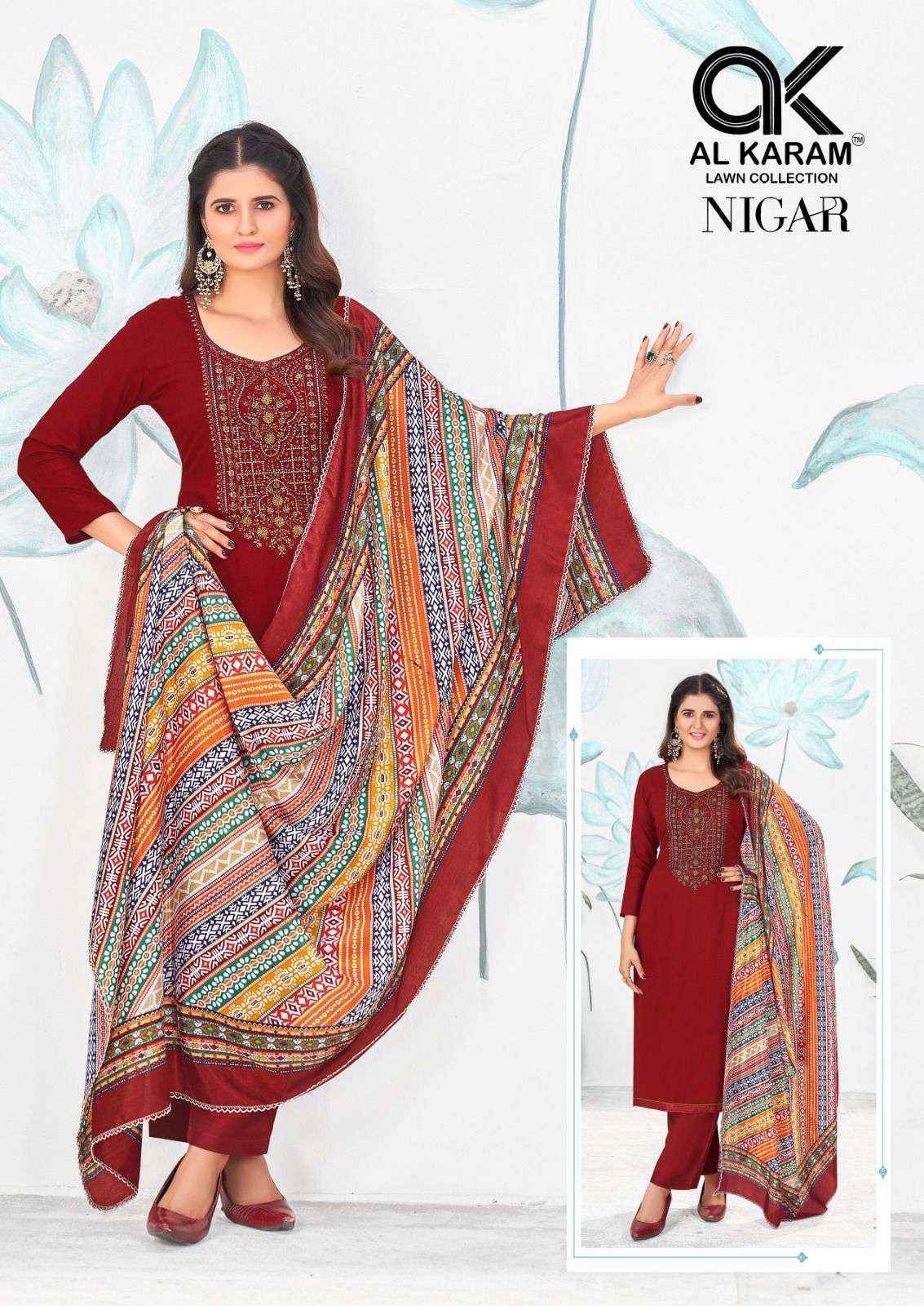 AL KARAM NIGAR VOL 2 RAYON SLUB FANCY EMBROIDERY WORK SUIT ( 6 pcs CATALOG )