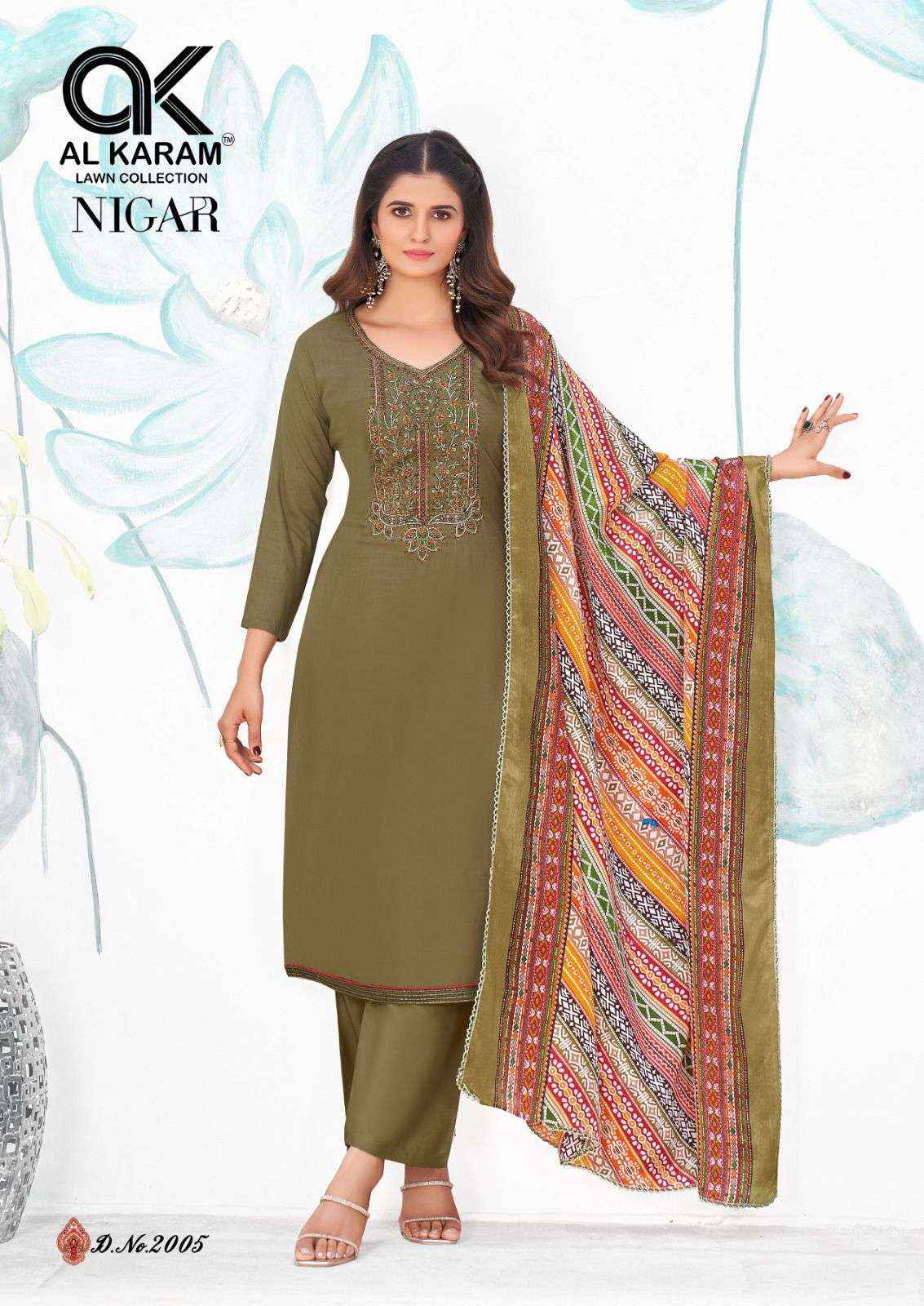 AL KARAM NIGAR VOL 2 RAYON SLUB FANCY EMBROIDERY WORK SUIT ( 6 pcs CATALOG )