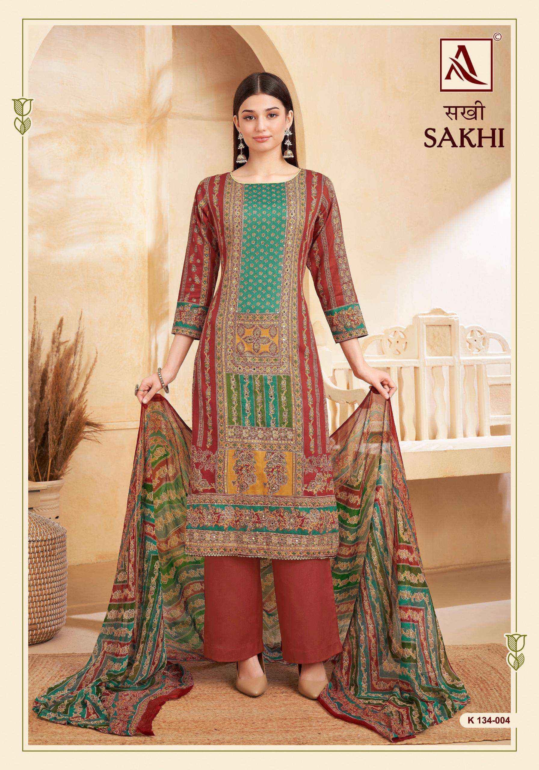 ALOK SUITS SAKHI JAM COTTON FANCY HAND WORK DRESS MATERIAL ( 4 PCS CATALOG )