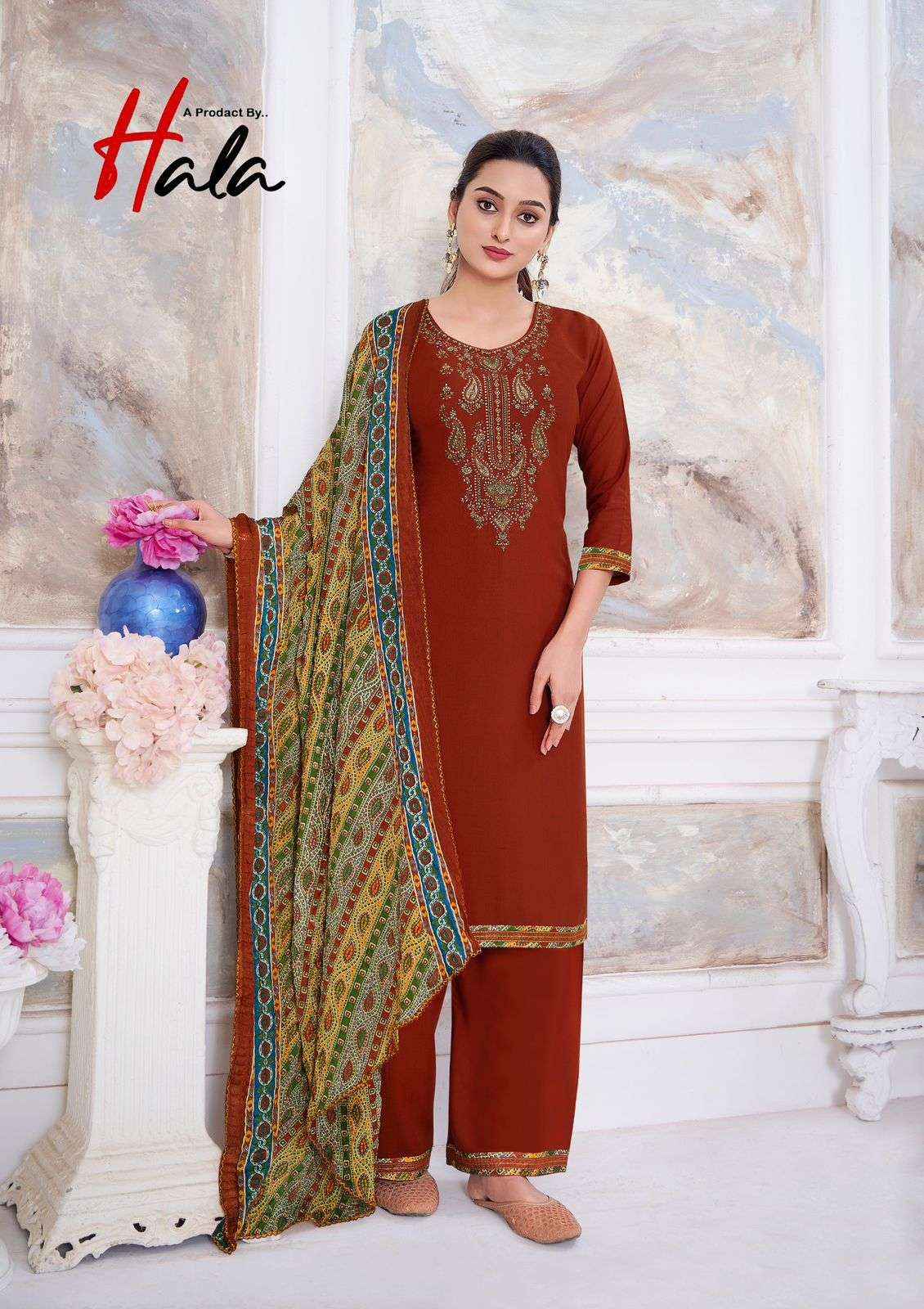 HALA NIGAAR VOL 1 RAYON FANCY SWAROVSKI WORK DRESS MATERIAL ( 8 PCS CATALOG )