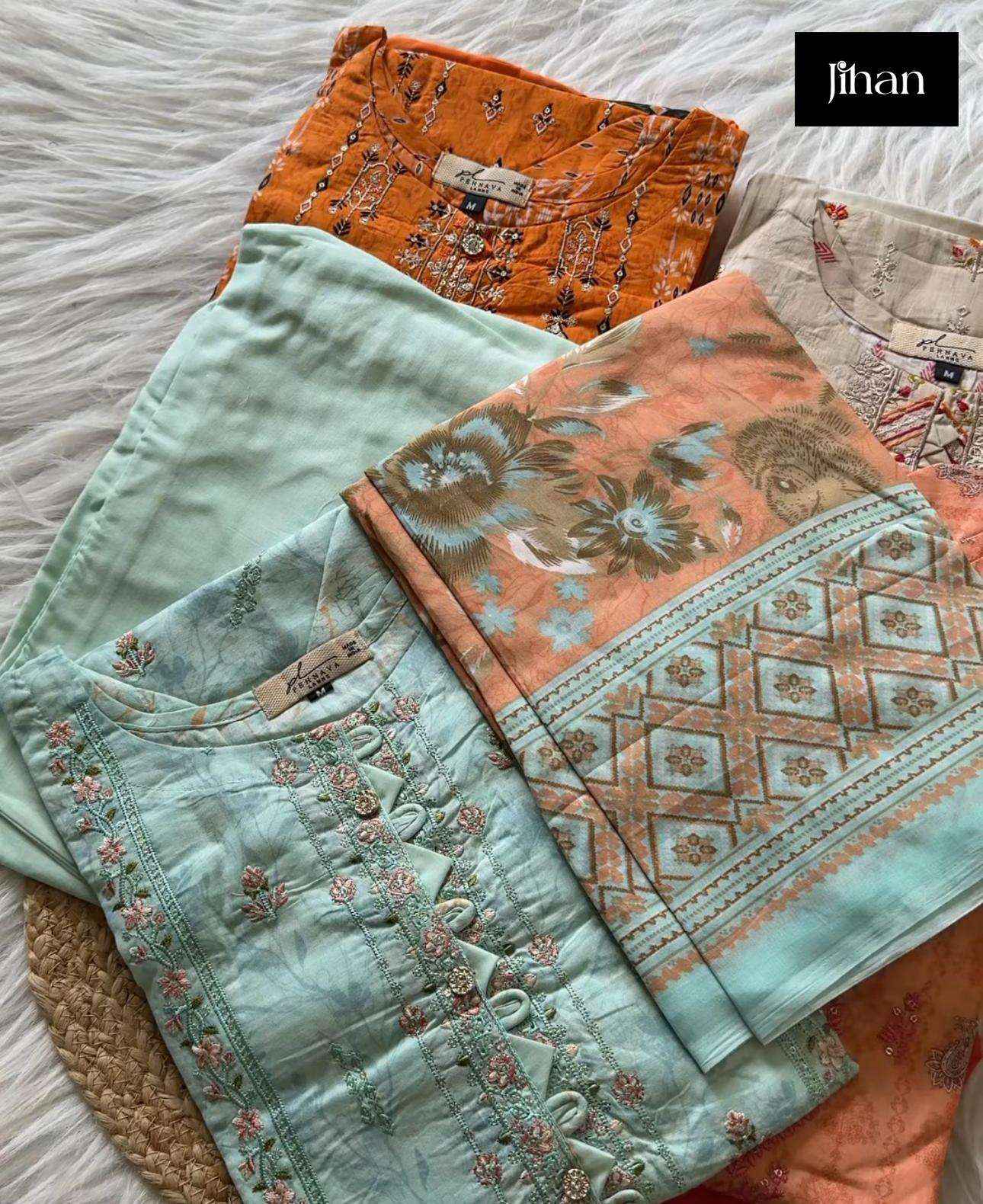 JIHAN SCARLET VOL 4 LAWN COTTON SELF EMBROIDERY WORK SUIT ( 4 PCS CATALOG )