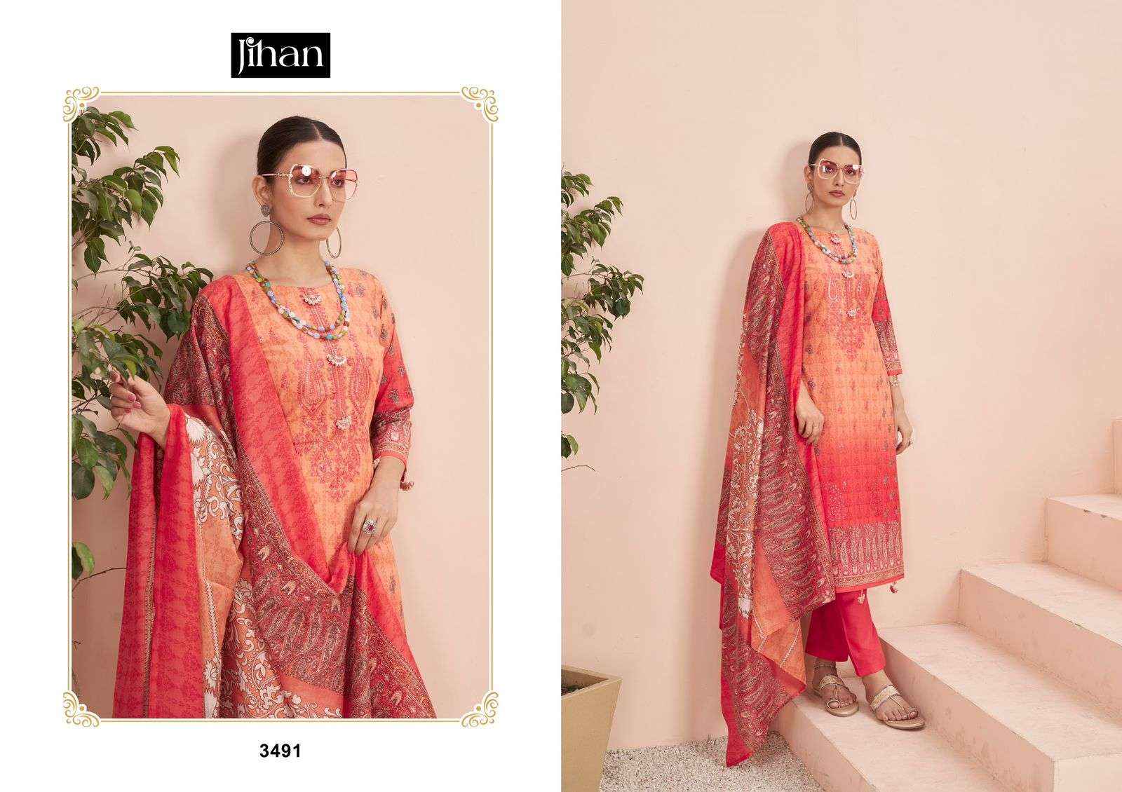 JIHAN SCARLET VOL 4 LAWN COTTON SELF EMBROIDERY WORK SUIT ( 4 PCS CATALOG )