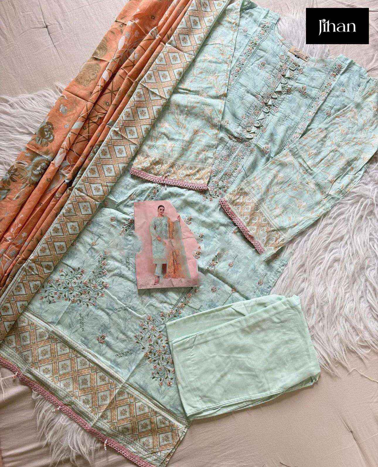 JIHAN SCARLET VOL 4 LAWN COTTON SELF EMBROIDERY WORK SUIT ( 4 PCS CATALOG )