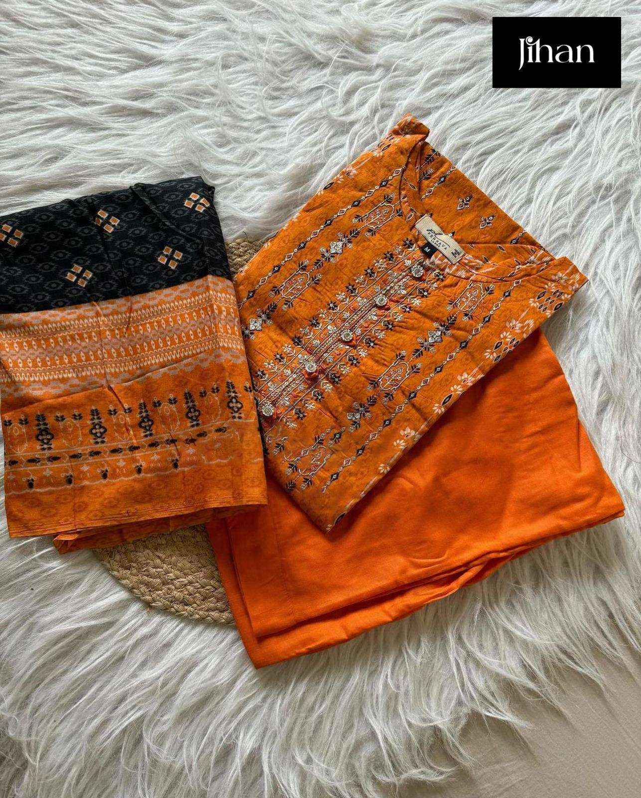 JIHAN SCARLET VOL 4 LAWN COTTON SELF EMBROIDERY WORK SUIT ( 4 PCS CATALOG )
