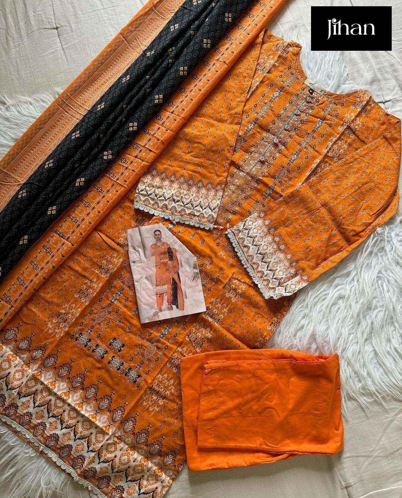 JIHAN SCARLET VOL 4 LAWN COTTON SELF EMBROIDERY WORK SUIT ( 4 PCS CATALOG )