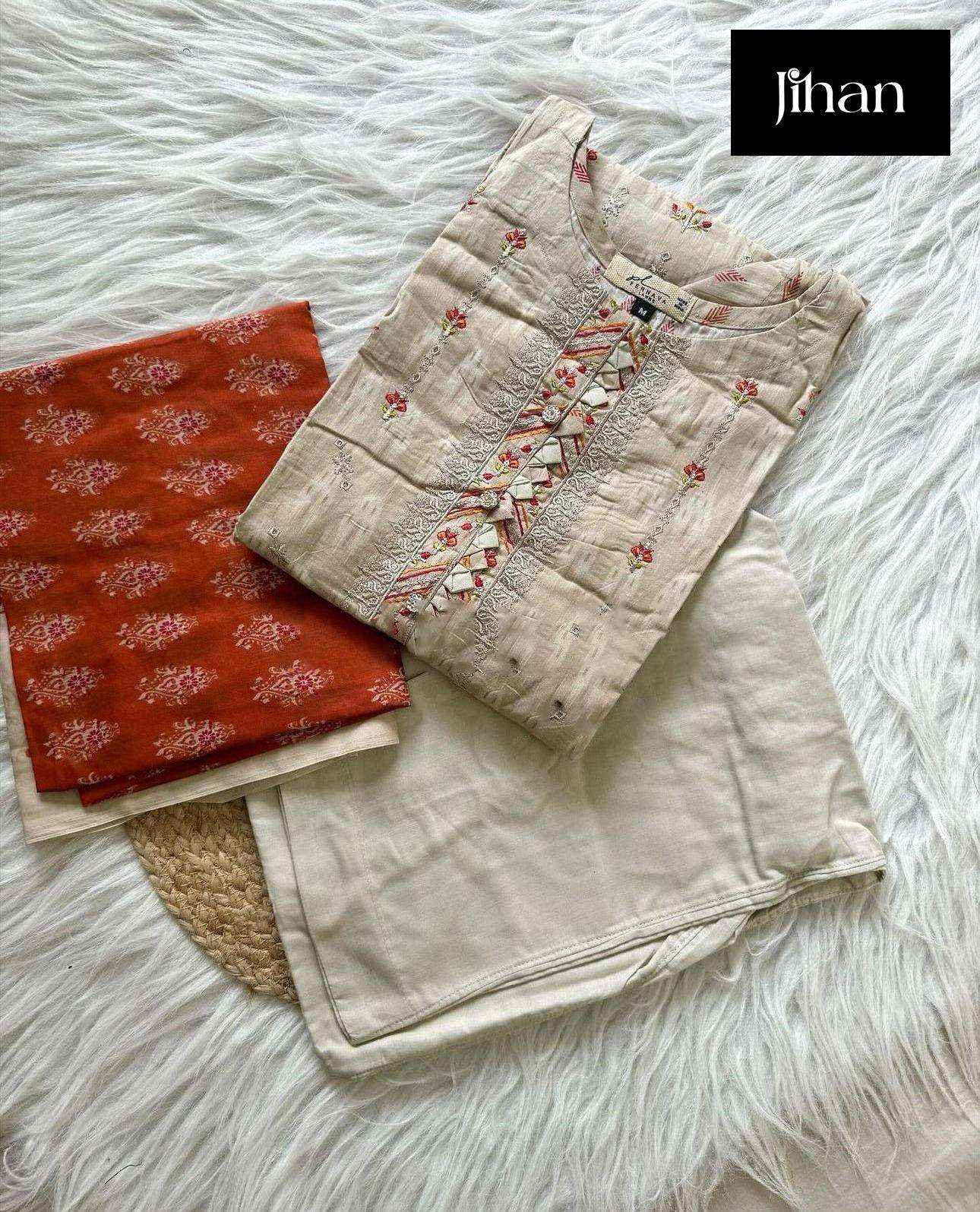 JIHAN SCARLET VOL 4 LAWN COTTON SELF EMBROIDERY WORK SUIT ( 4 PCS CATALOG )