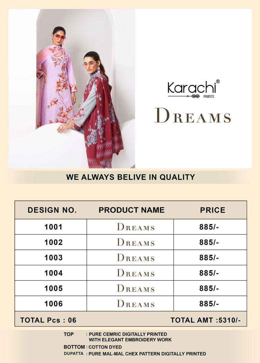 KESAR KARACHI PRINTS DREAMS LAWN COTTON FANCY WORK SUIT ( 6 PCS CATALOG )