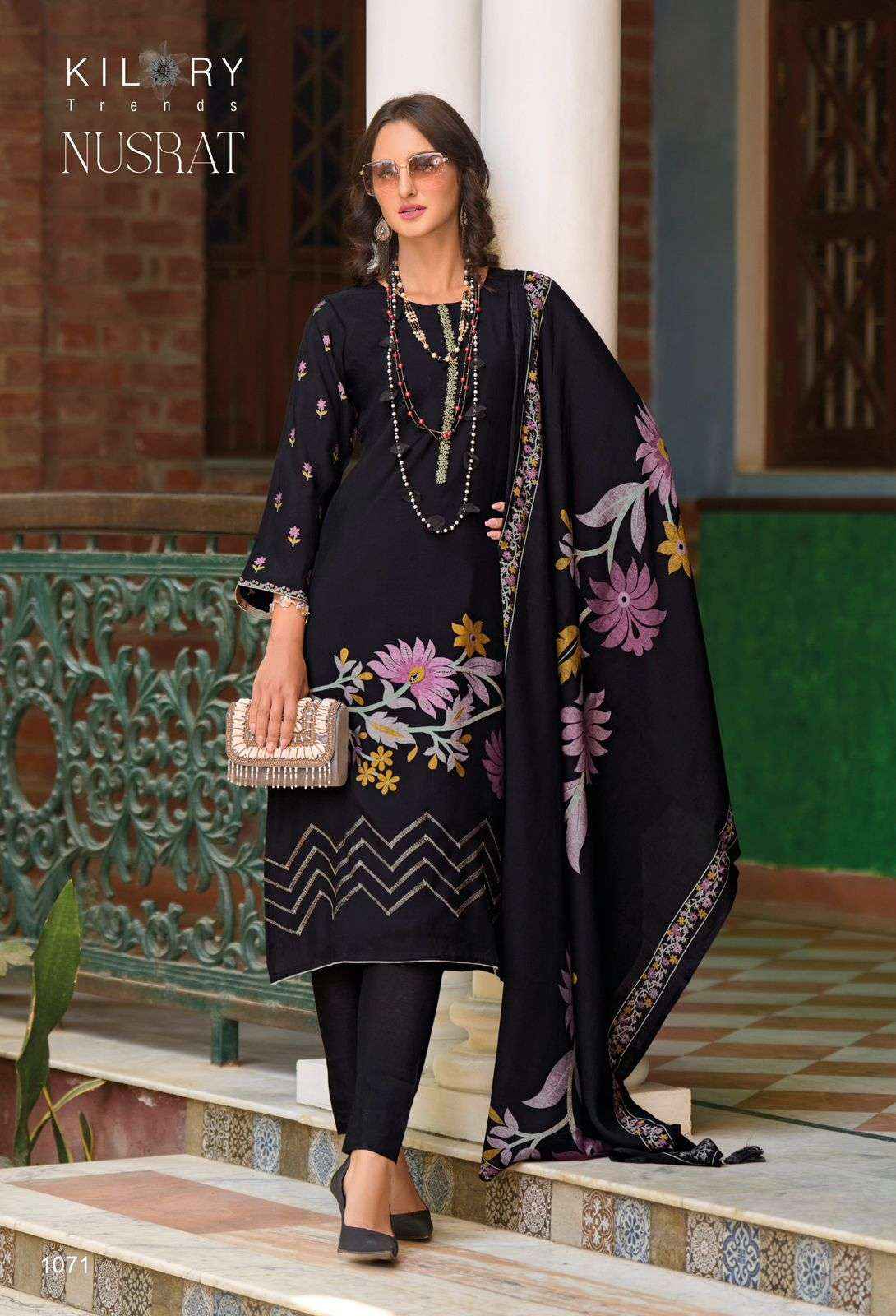 KILORY TRENDZ NUSRAT VISCOSE FANCY EMBROIDERY WORK SUIT ( 4 PCS CATALOG )
