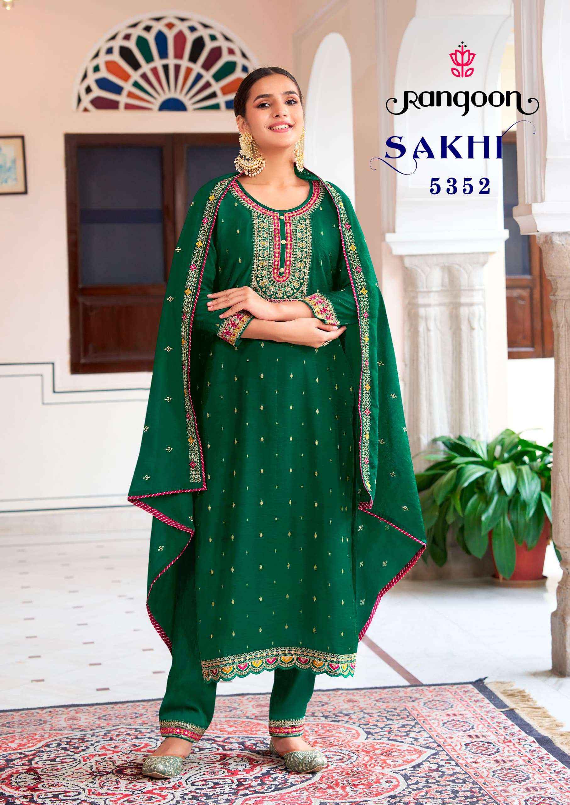 RANGOON SAKHI VISCOSE JACQUARD FANCY WORK KURTI COMBO SET ( 6 PCS CATALOG )