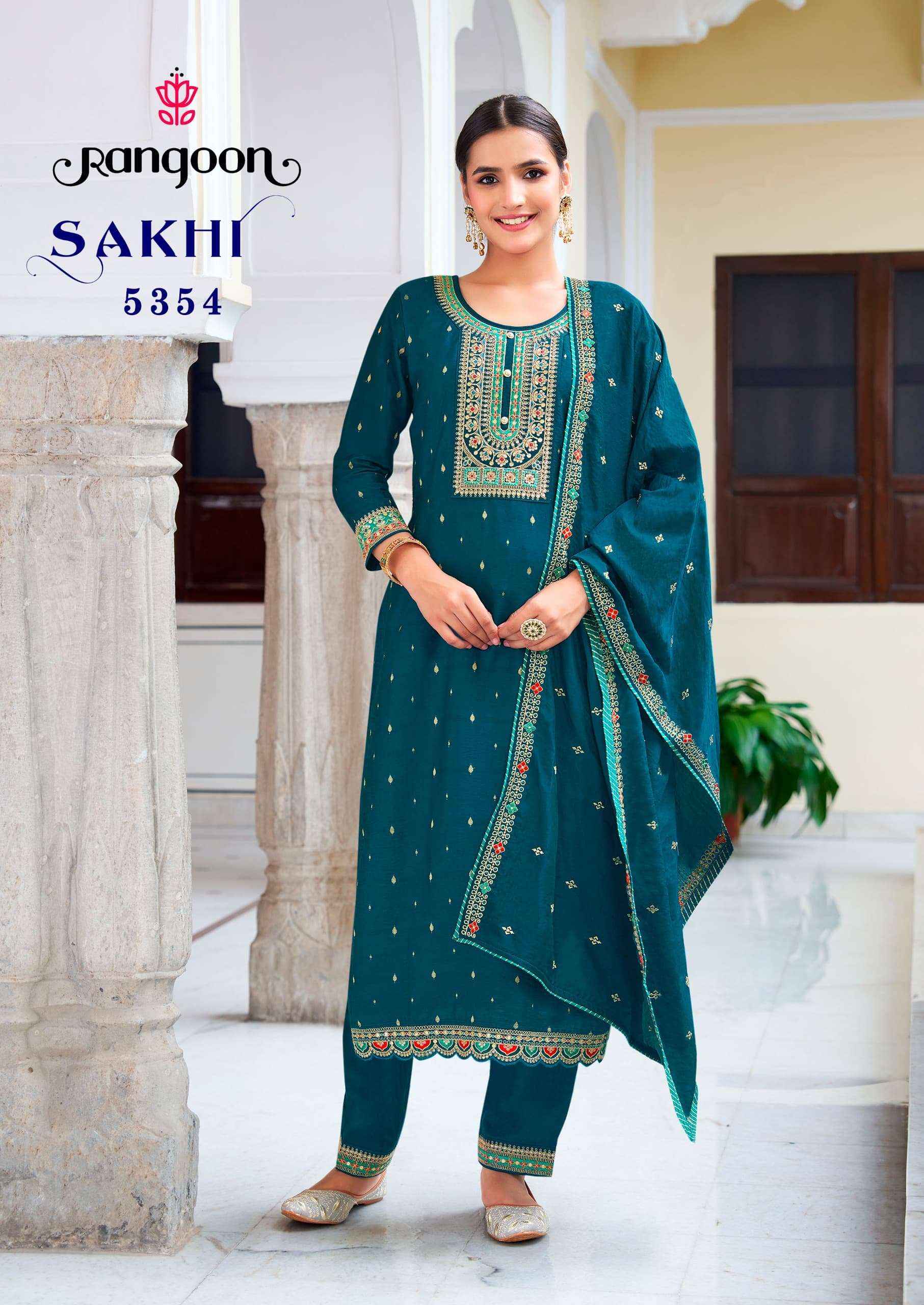 RANGOON SAKHI VISCOSE JACQUARD FANCY WORK KURTI COMBO SET ( 6 PCS CATALOG )
