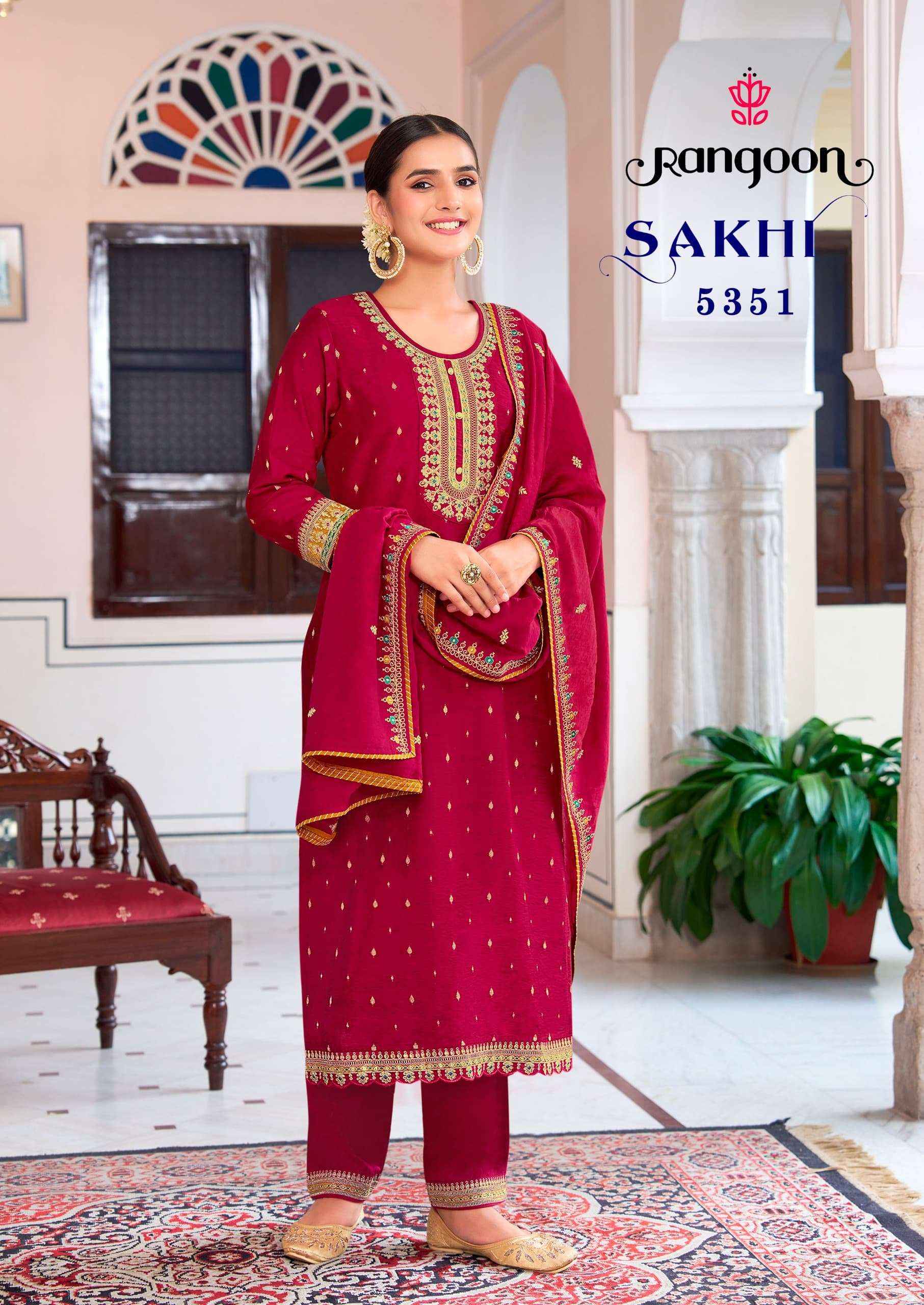 RANGOON SAKHI VISCOSE JACQUARD FANCY WORK KURTI COMBO SET ( 6 PCS CATALOG )