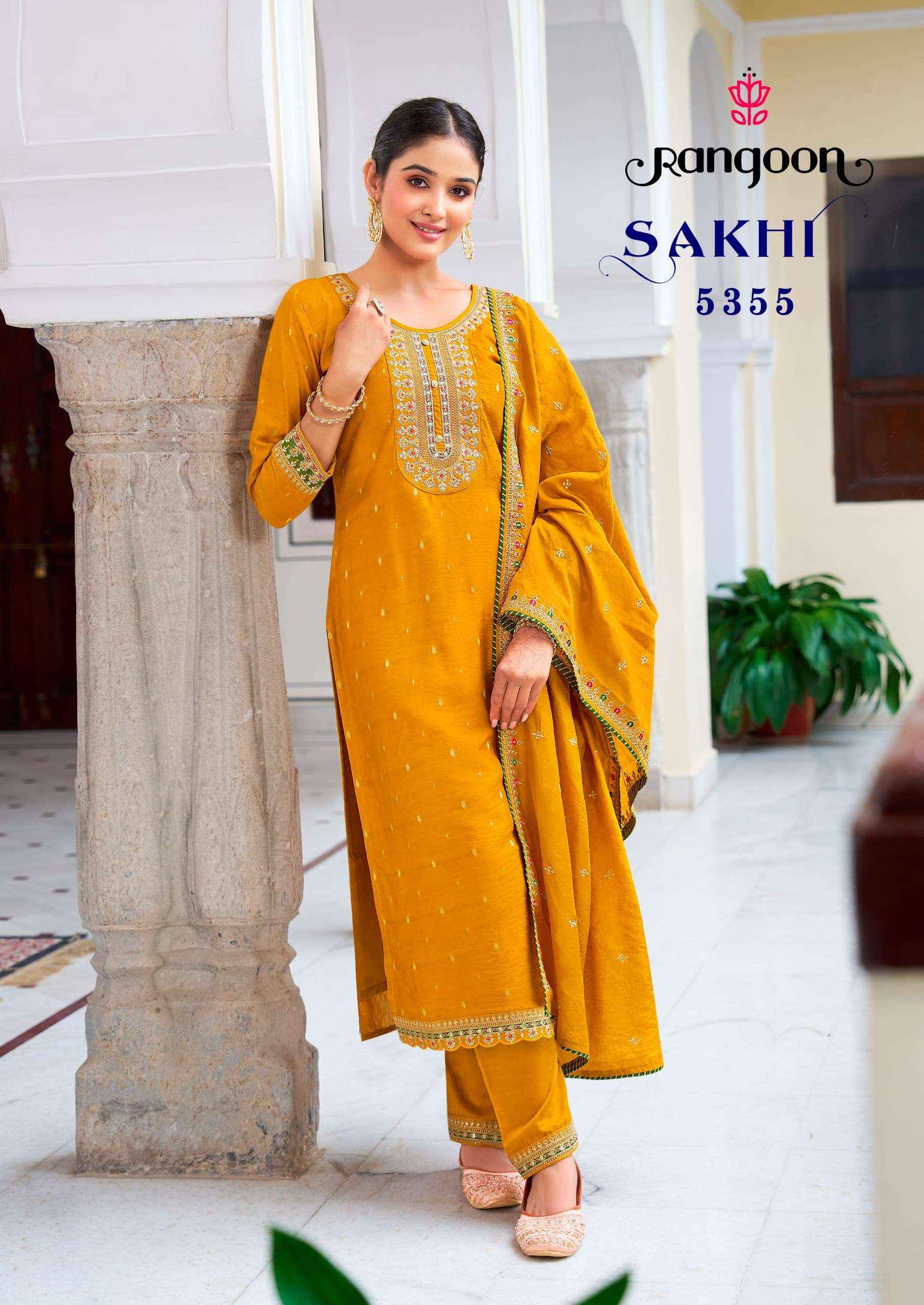 RANGOON SAKHI VISCOSE JACQUARD FANCY WORK KURTI COMBO SET ( 6 PCS CATALOG )