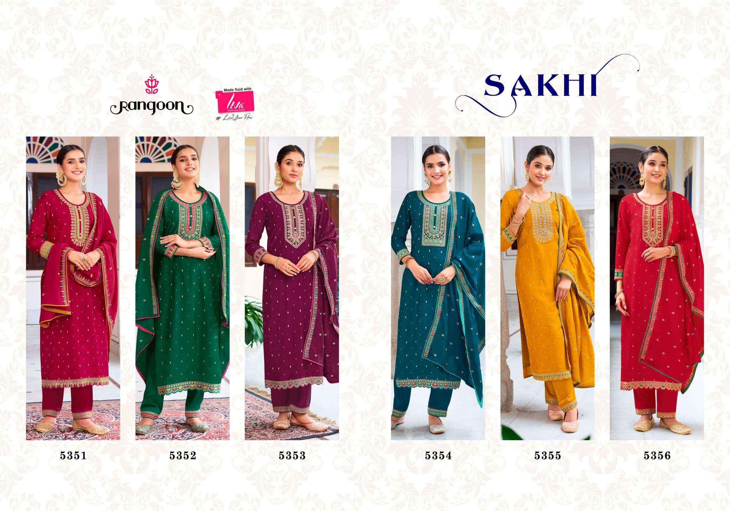 RANGOON SAKHI VISCOSE JACQUARD FANCY WORK KURTI COMBO SET ( 6 PCS CATALOG )