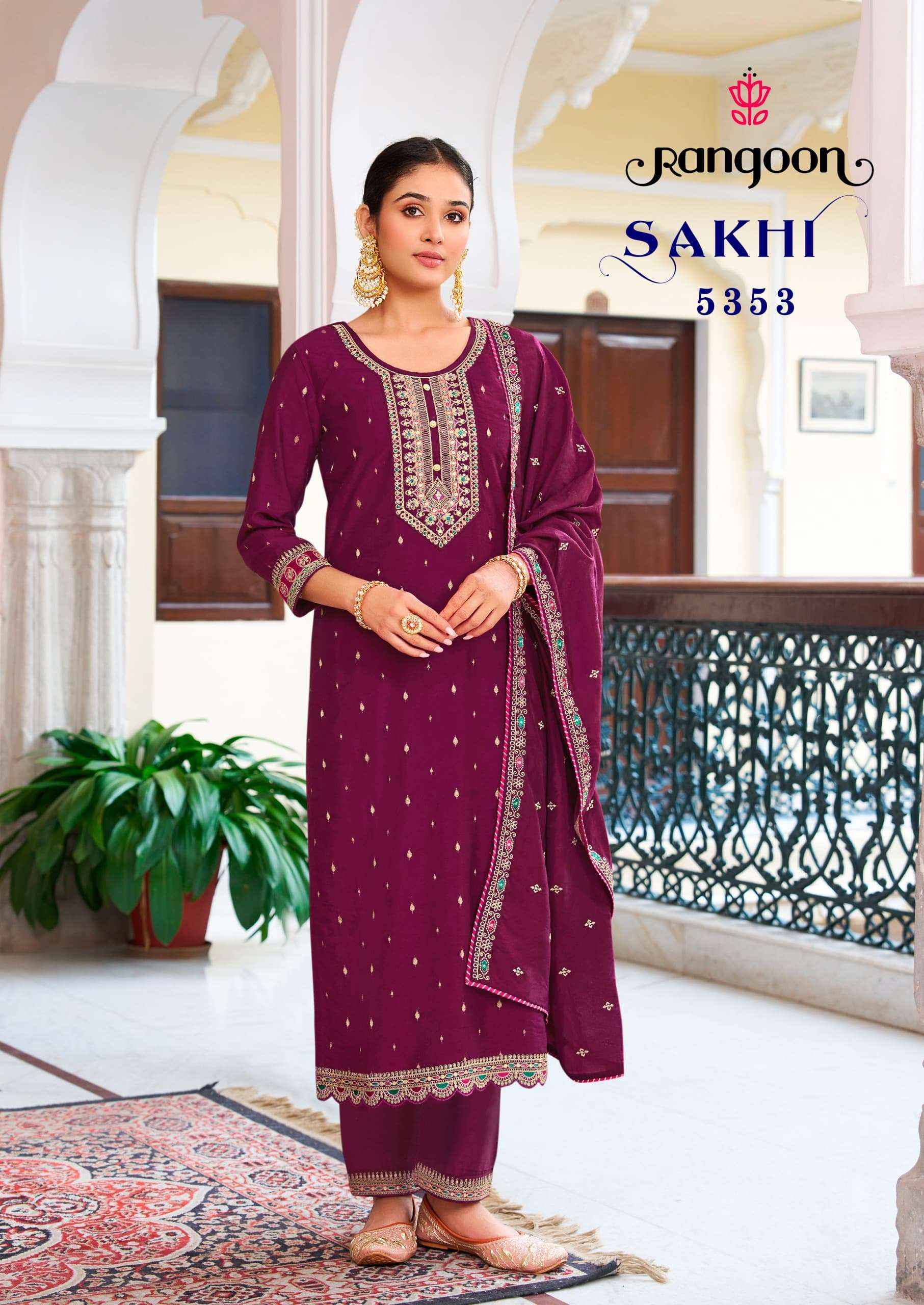 RANGOON SAKHI VISCOSE JACQUARD FANCY WORK KURTI COMBO SET ( 6 PCS CATALOG )