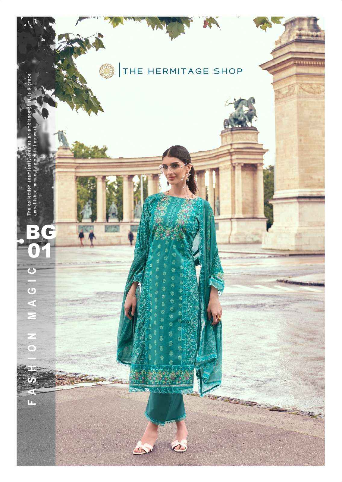 THE HERMITAGE SHOP BAGH LAWN COTTON CHIKANKARI WORK SUIT ( 6 pcs CATALOG )
