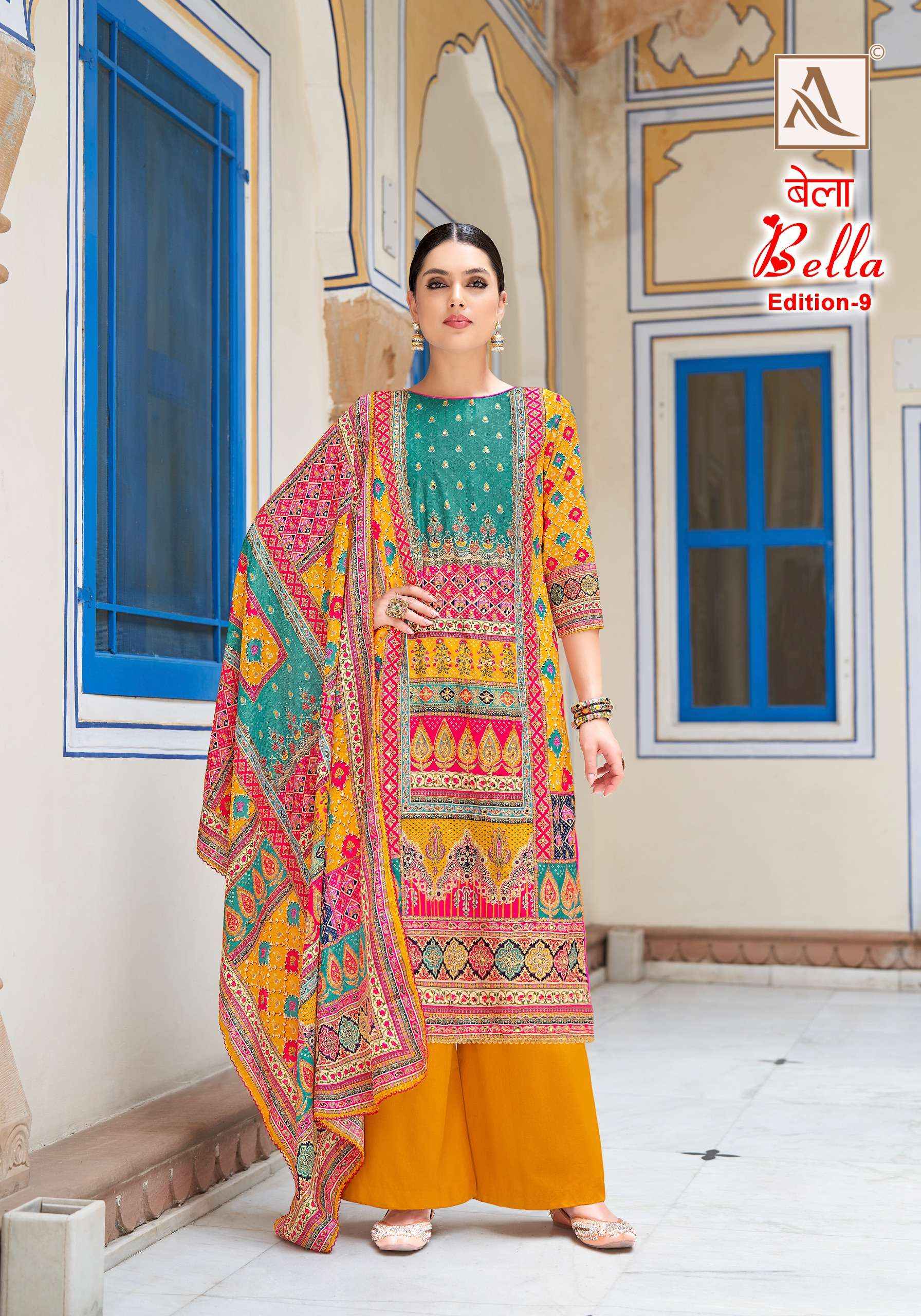 ALOK SUITS BELLA VOL 9 MUSLIN DIGITAL PRINT WTH WORK DRESS MATERIAL