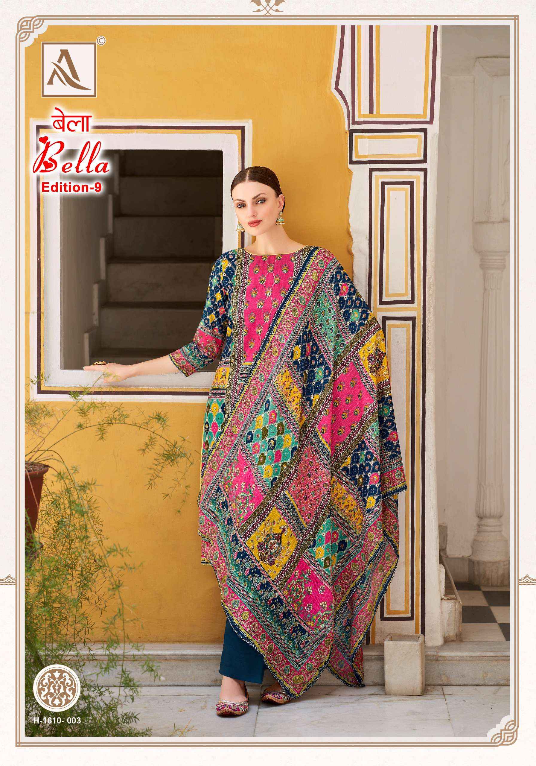 ALOK SUITS BELLA VOL 9 MUSLIN DIGITAL PRINT WTH WORK DRESS MATERIAL ( 6 PCS CATALOG )