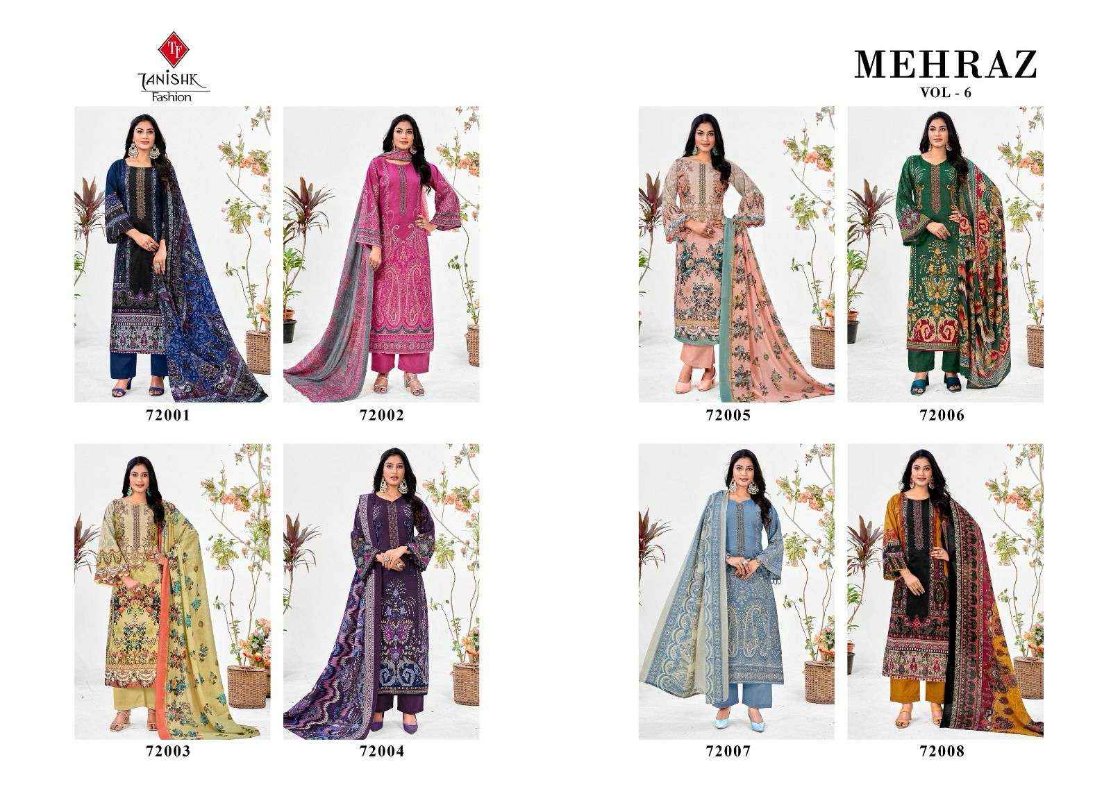 TANISHK FASHION MEHRAAZ VOL 6 COTTON FANCY WORK SUIT ( 8 PCS CATALOG )