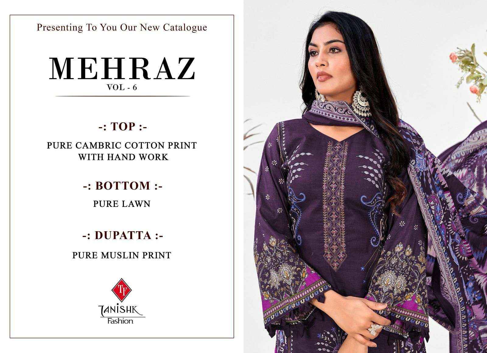 TANISHK FASHION MEHRAAZ VOL 6 COTTON FANCY WORK SUIT ( 8 PCS CATALOG )