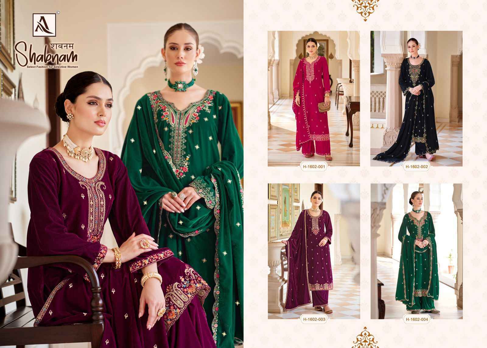 Alok Shabnam Velvet wholesale surat salwar kameez 4 pcs Catalogue
