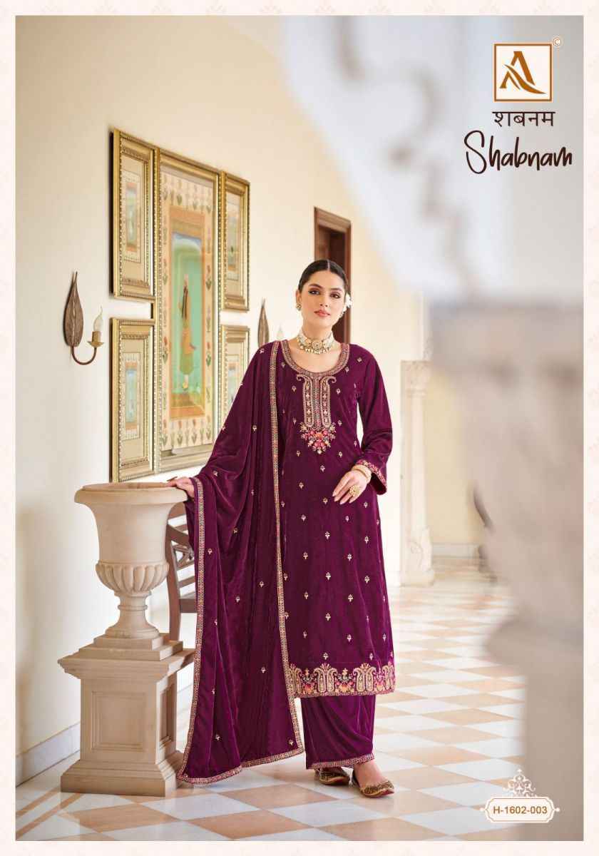 Alok Shabnam Velvet wholesale surat salwar kameez 4 pcs Catalogue