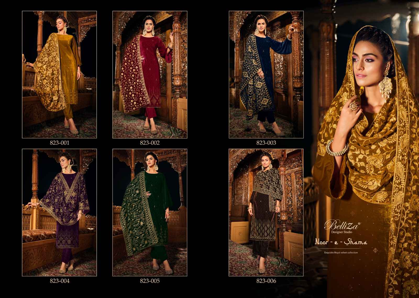 BELLIZA DESIGNER STUDIO NOOR E SHAMA VELVET DESIGNER SUIT ( 6 PCS CATALOG )