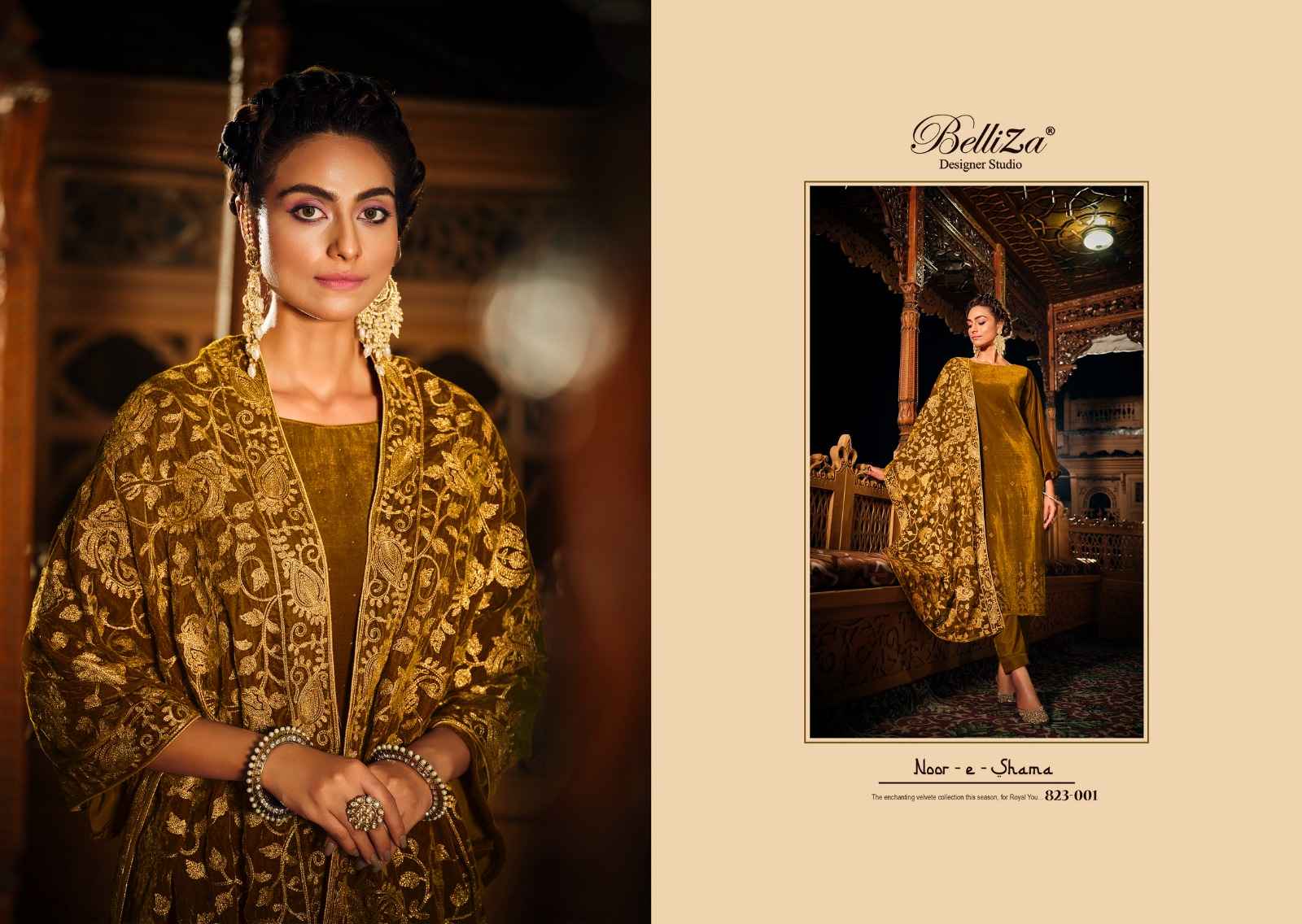 BELLIZA DESIGNER STUDIO NOOR E SHAMA VELVET DESIGNER SUIT ( 6 PCS CATALOG )