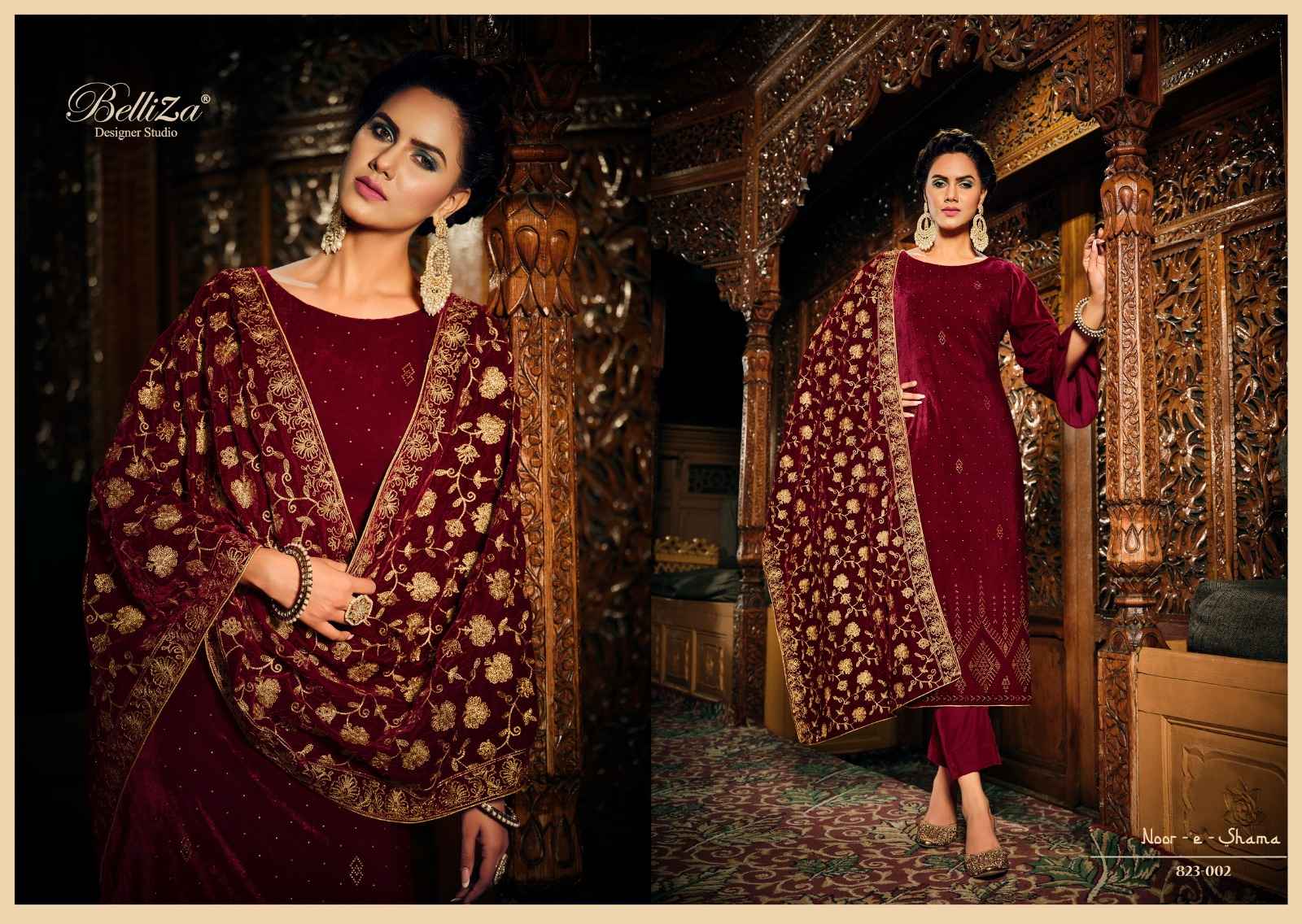 BELLIZA DESIGNER STUDIO NOOR E SHAMA VELVET DESIGNER SUIT ( 6 PCS CATALOG )