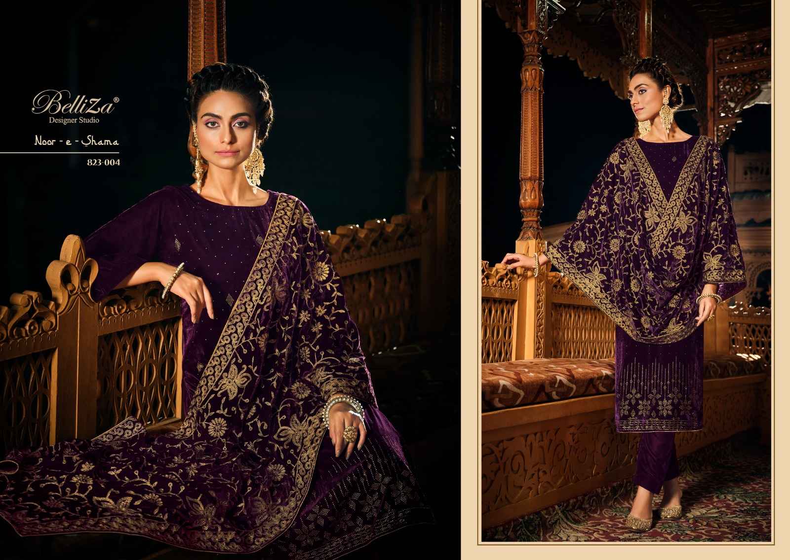 BELLIZA DESIGNER STUDIO NOOR E SHAMA VELVET DESIGNER SUIT ( 6 PCS CATALOG )