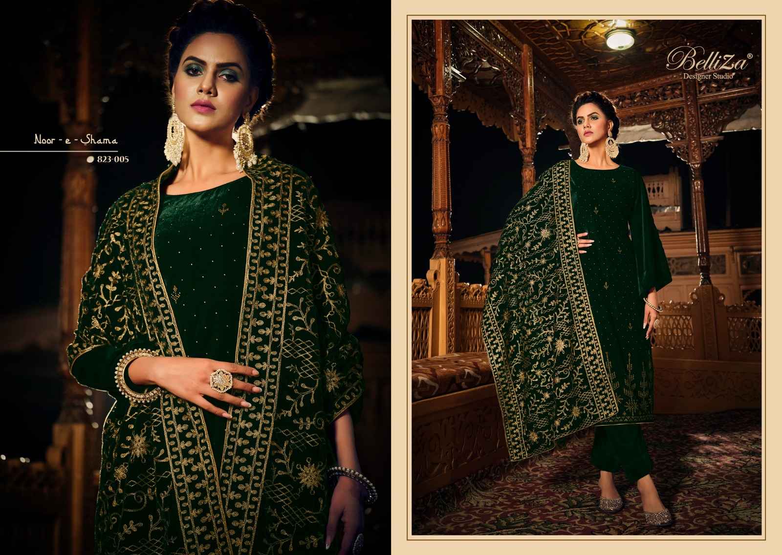 BELLIZA DESIGNER STUDIO NOOR E SHAMA VELVET DESIGNER SUIT ( 6 PCS CATALOG )