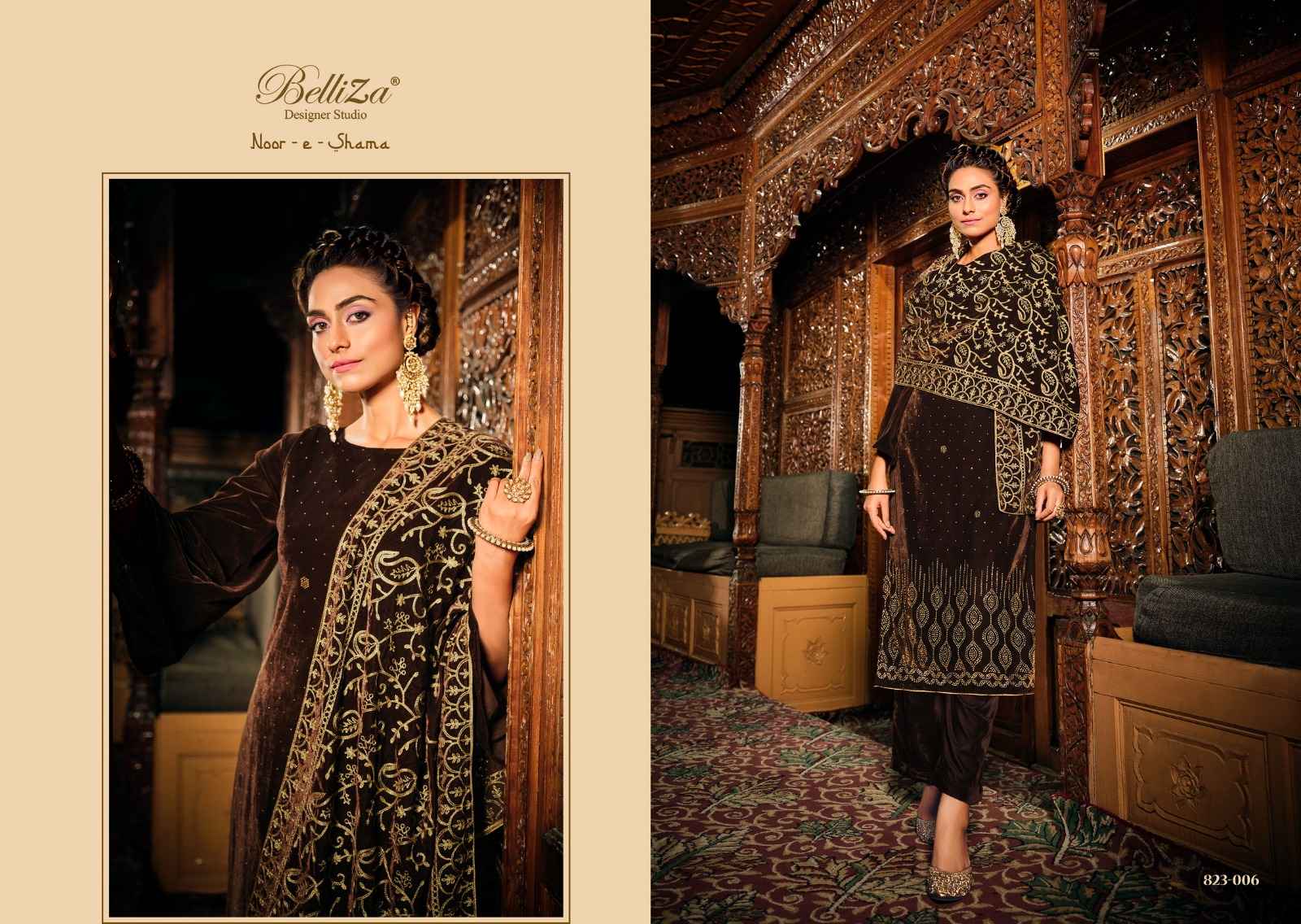 BELLIZA DESIGNER STUDIO NOOR E SHAMA VELVET DESIGNER SUIT ( 6 PCS CATALOG )