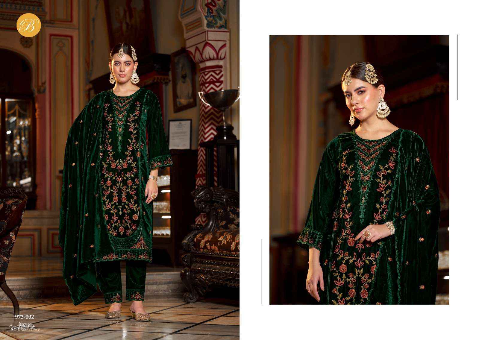 BELLIZA DESIGNER STUDIO NOORIYAT WHOLESALE LADIES VELVET DESIGNER SUIT ( 4 PCS CATALOG )