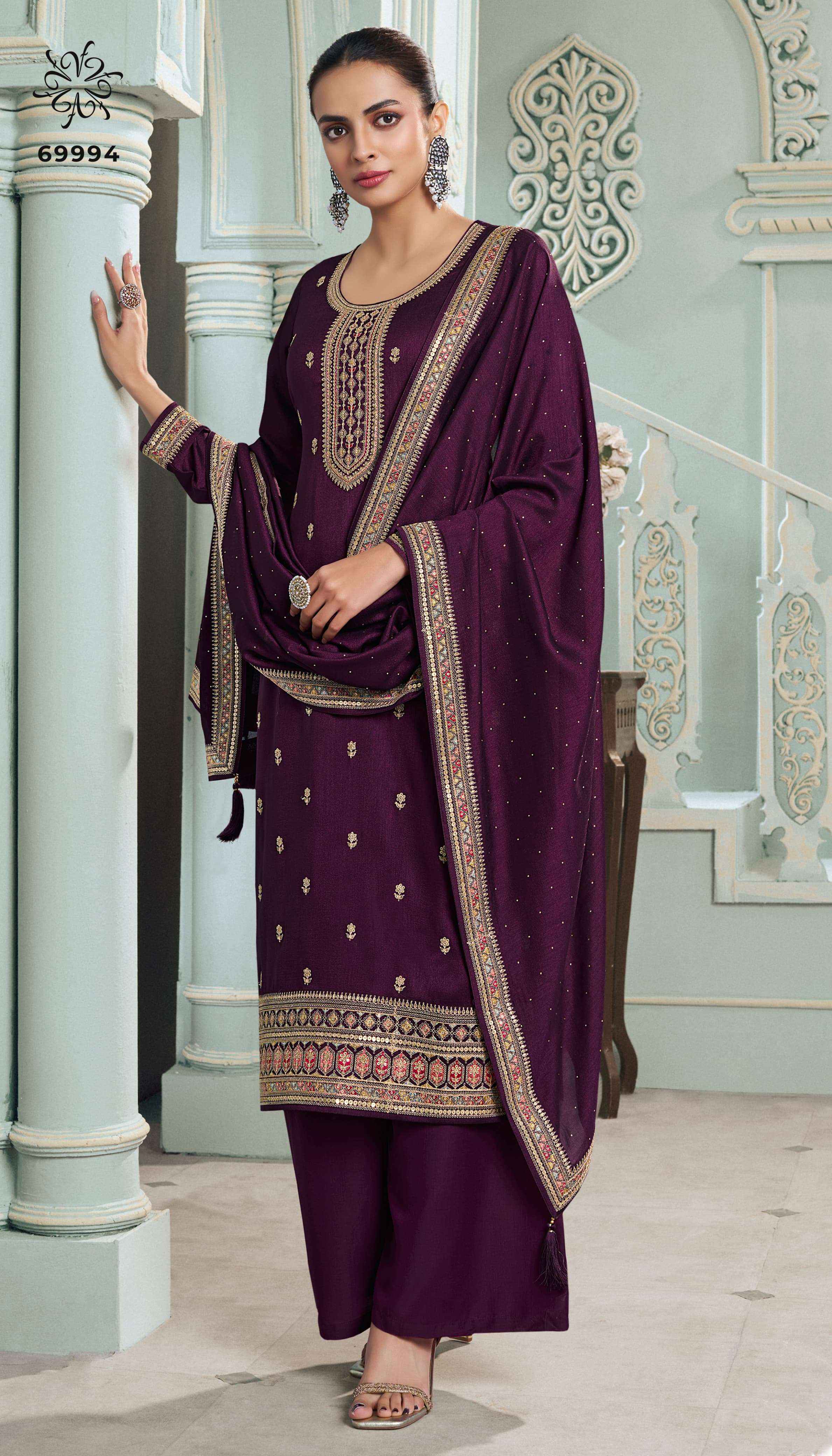 VINAY FASHION KULEESH MEENA SILK GEORGETTE DESIGNER SUIT ( 4 cs catalog )