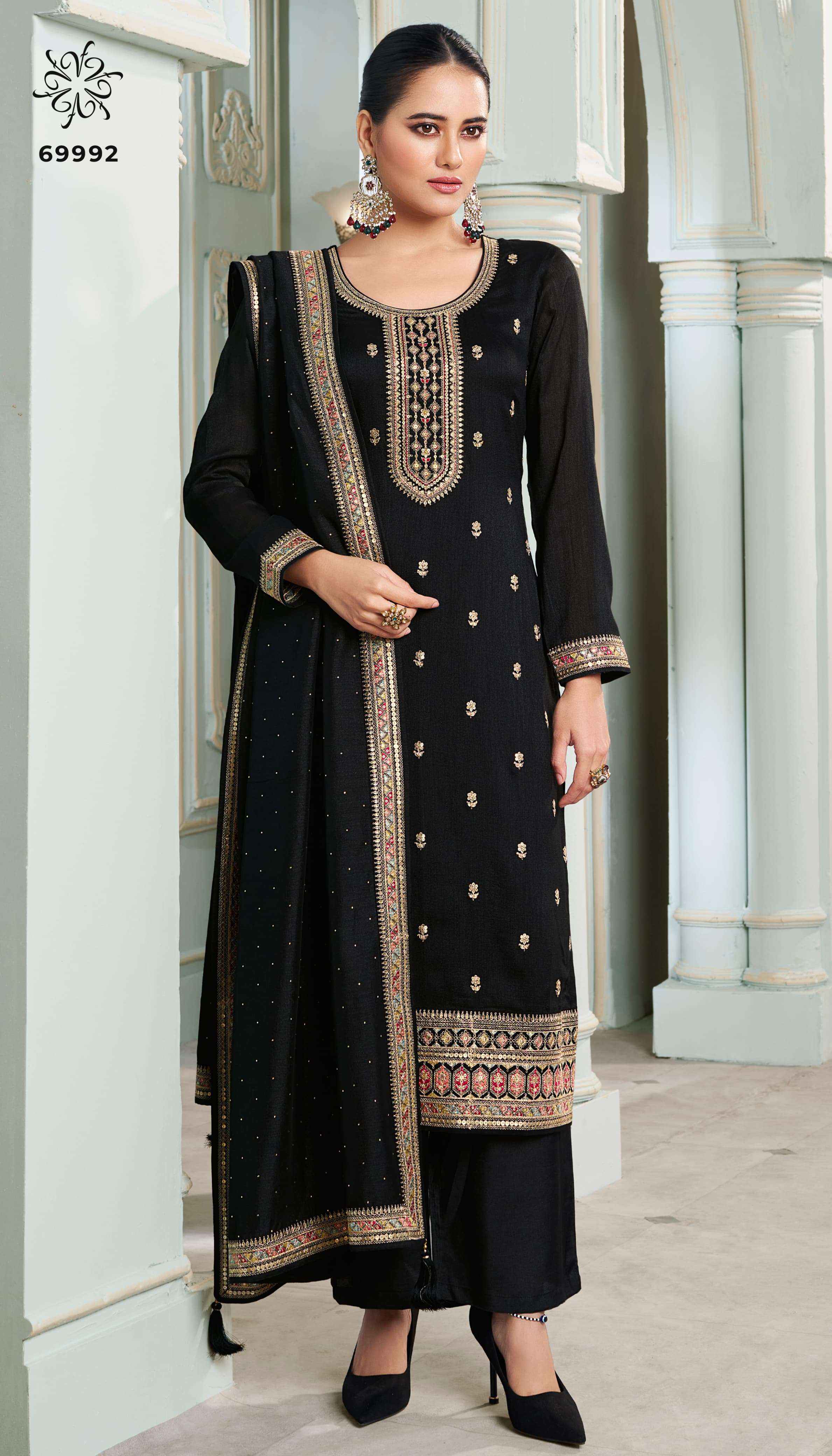 VINAY FASHION KULEESH MEENA SILK GEORGETTE DESIGNER SUIT ( 4 cs catalog )