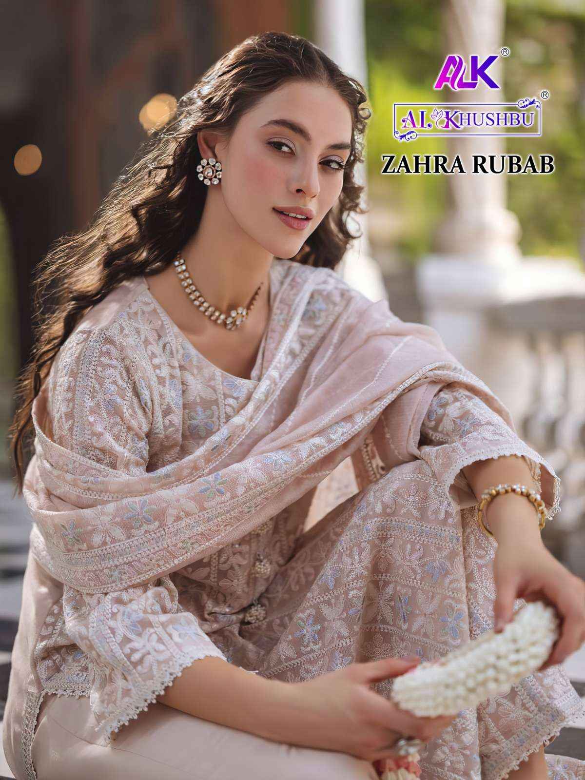 AL KHUSHBU ZAHRA RUBAB GEORGETTE HEAVY EMBROIDERED PAKISTANI SUIT (3 PCS CATALOG )