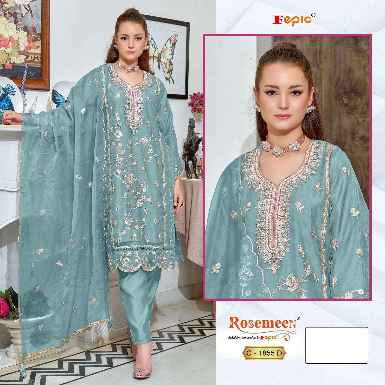 Fepic Rosemeen C 1855 Organza Dress Material 4 pcs Catalogue
