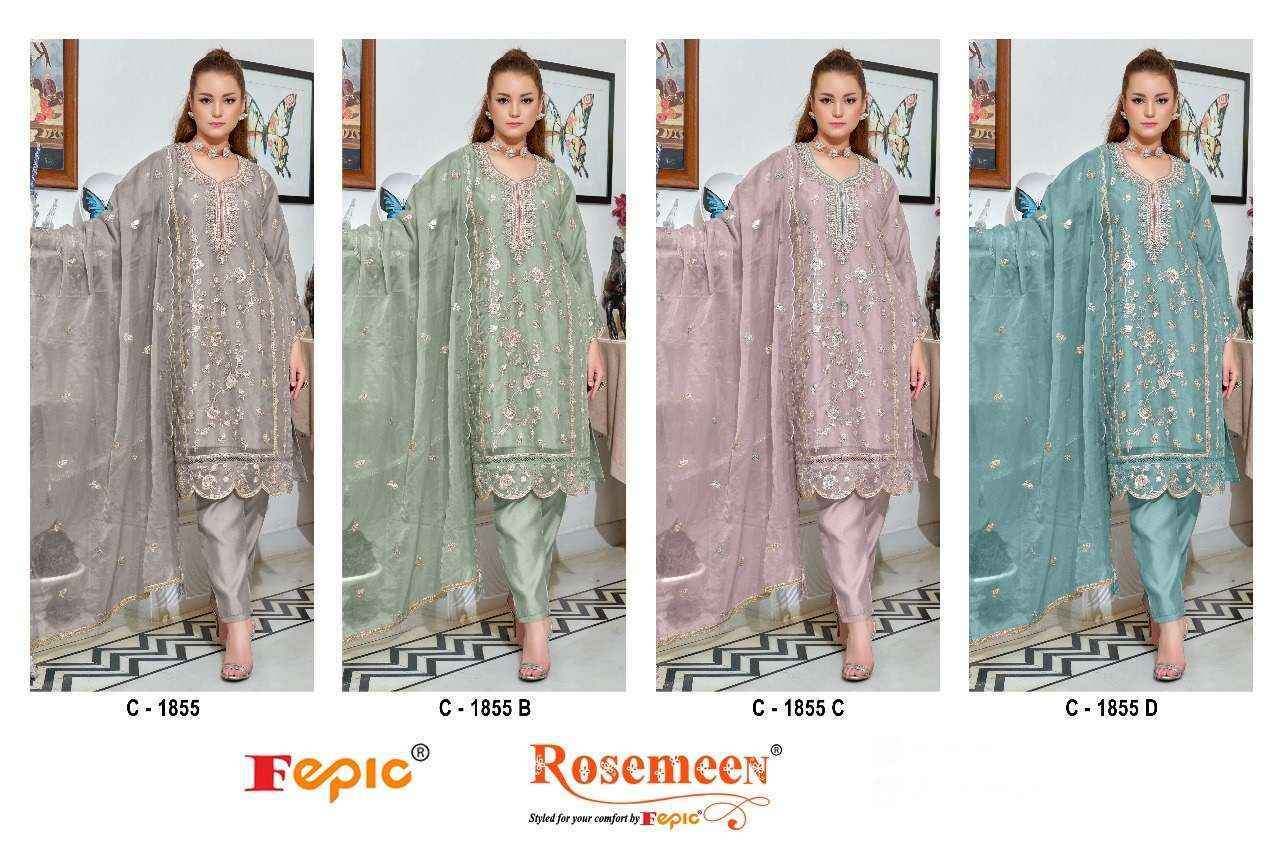 Fepic Rosemeen C 1855 Organza Dress Material 4 pcs Catalogue