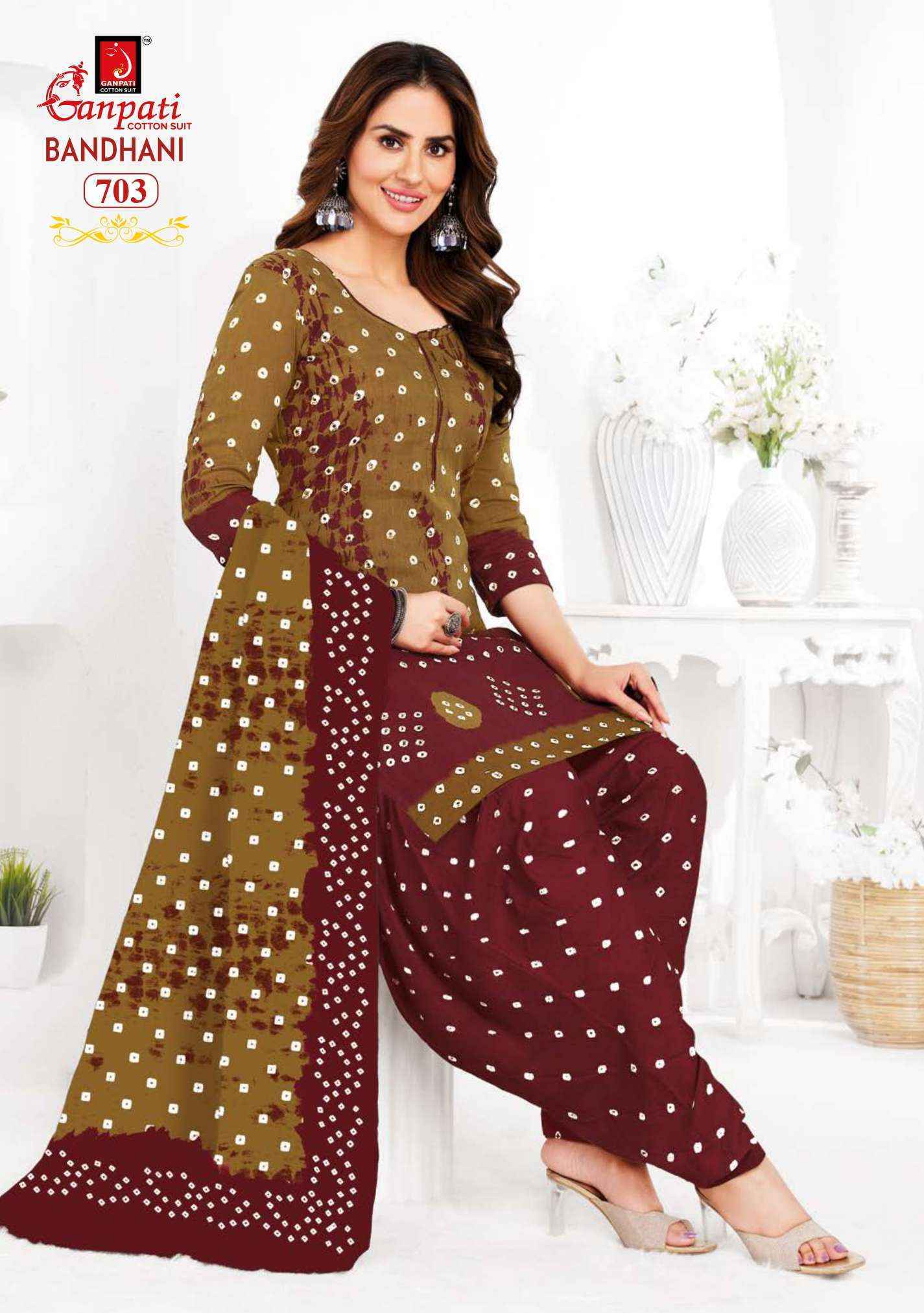 Ganpati Bandhani Vol 7 Cotton Dress Material 15 pcs Catalogue