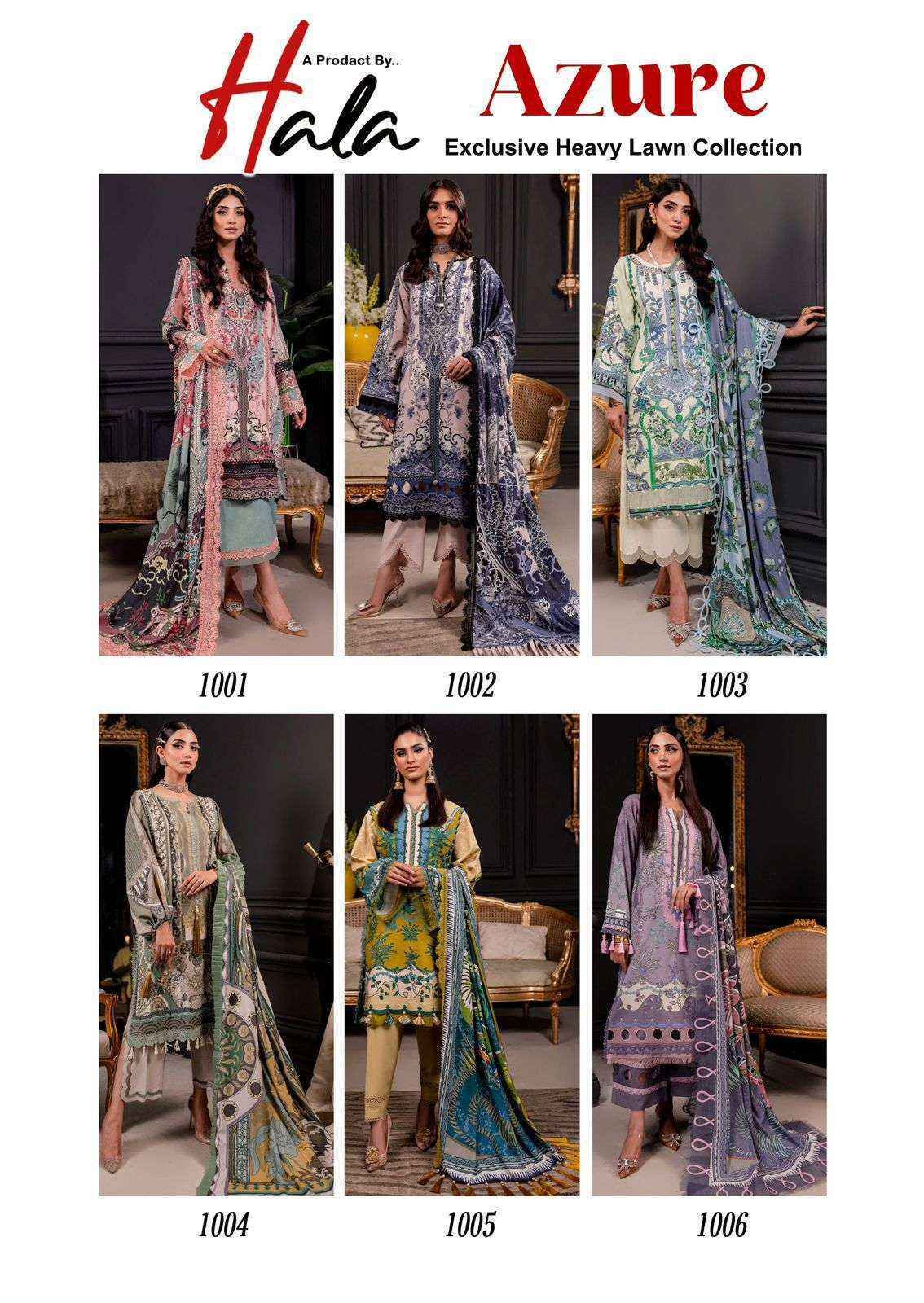 Hala Azure Vol 1 Wholesale Lawn Cotton Ladies Dress Material ( 6 pcs Catalogue )