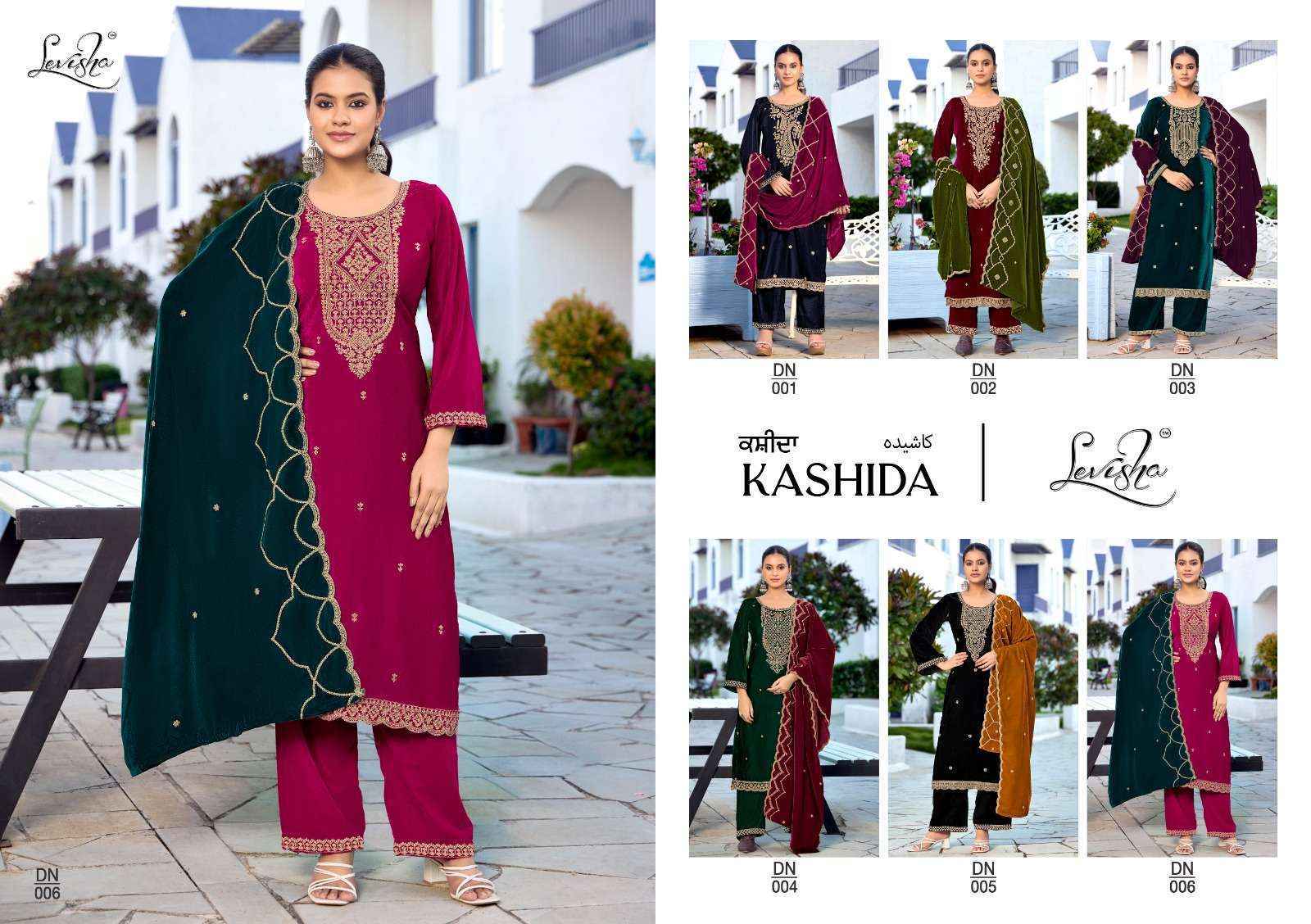 Levisha Kashida Velvet Dress Material Wholesale Market Surat ( 6 pcs Catalogue }