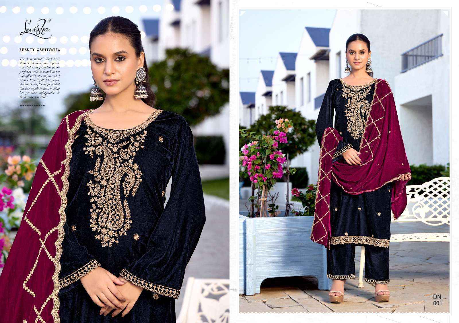 Levisha Kashida Velvet Dress Material Wholesale Market Surat ( 6 pcs Catalogue }