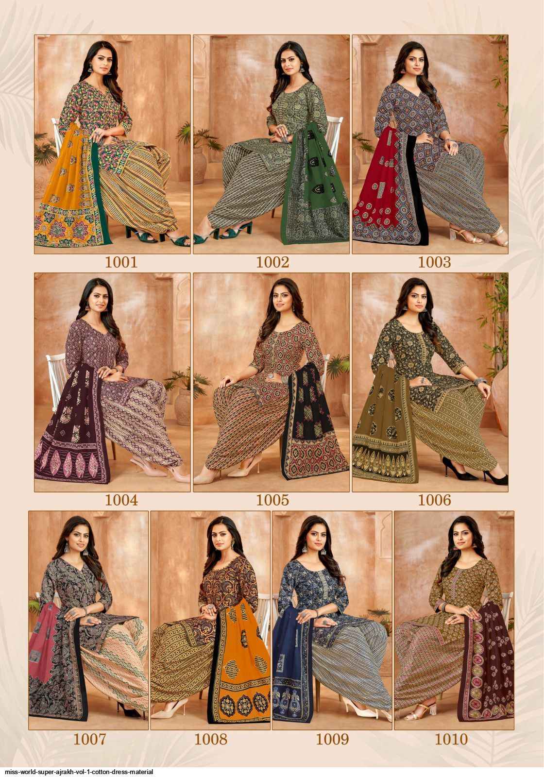Miss World Super Ajrakh Vol 1 Cotton Drees Material Wholesale ( 10 Pcs Catalog )