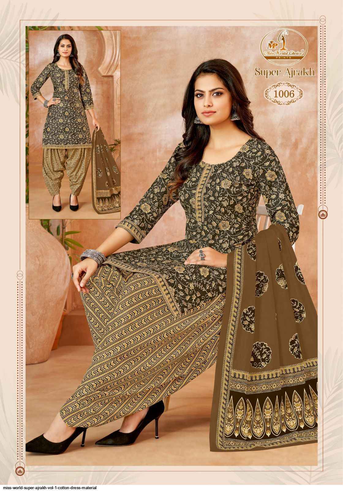 Miss World Super Ajrakh Vol 1 Cotton Drees Material Wholesale ( 10 Pcs Catalog )
